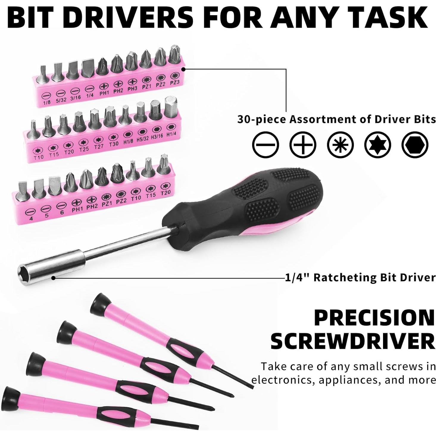 Kit de Herramientas Rosa 58 Piezas GETFOO para el Hogar