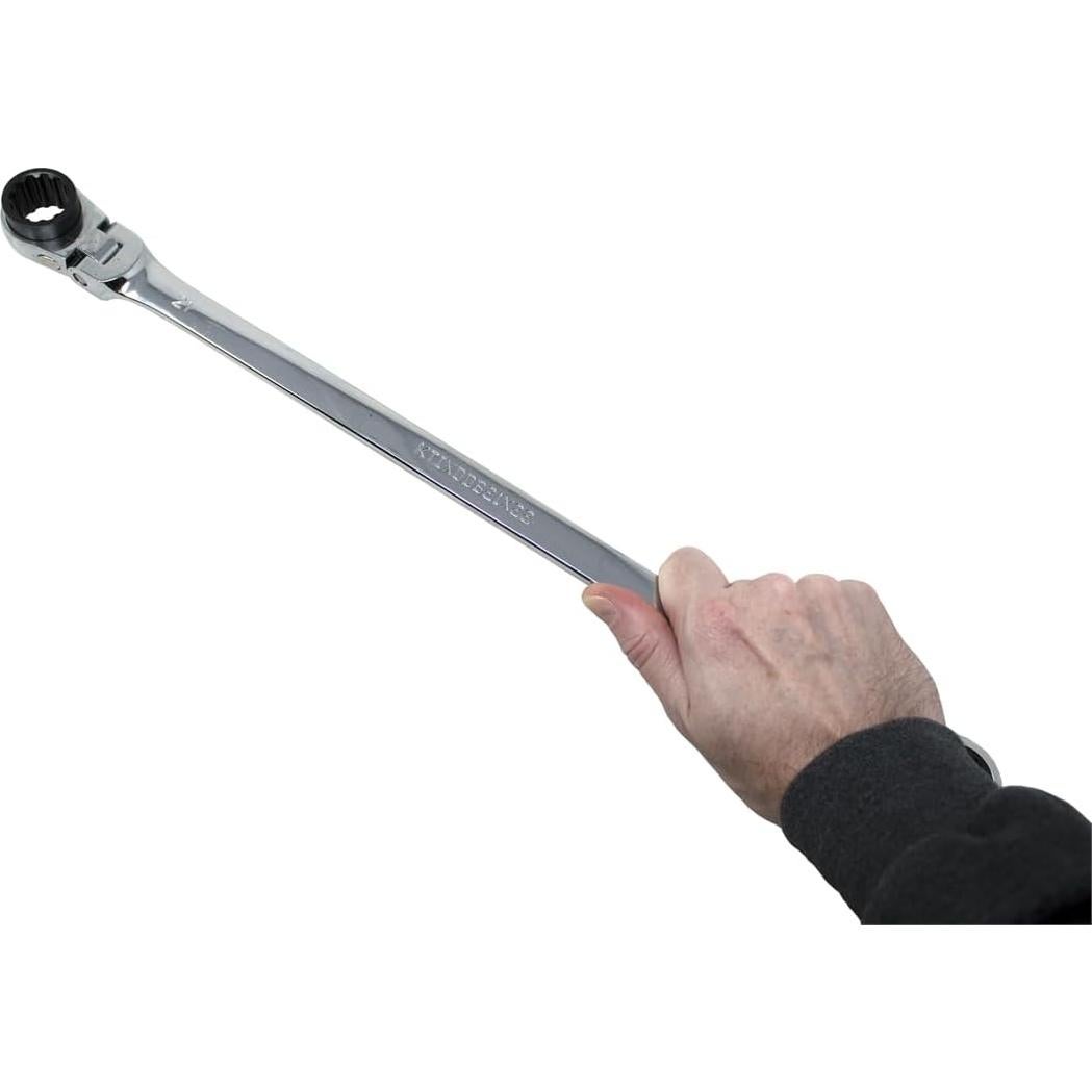 K Tool International XDDBM4 2 Piece Metric Reversible Double Box Ratcheting Wrench Set for Garages, Repair Shops, DIY, Universal Spline, 90 Tooth, 180 Degree Flex Head, Raised Box, 21, 22, 24, 25MM