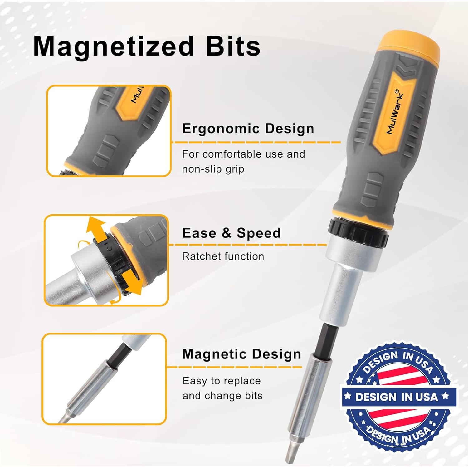 MULWARK Screwdriver Bit Set & Socket Kit, 77-Pieces Ratcheting Screwdriver Set with Case, 77 in 1 Multi Bit Screw Driver for Home DIY, Electronics, Car Emergency and Garage