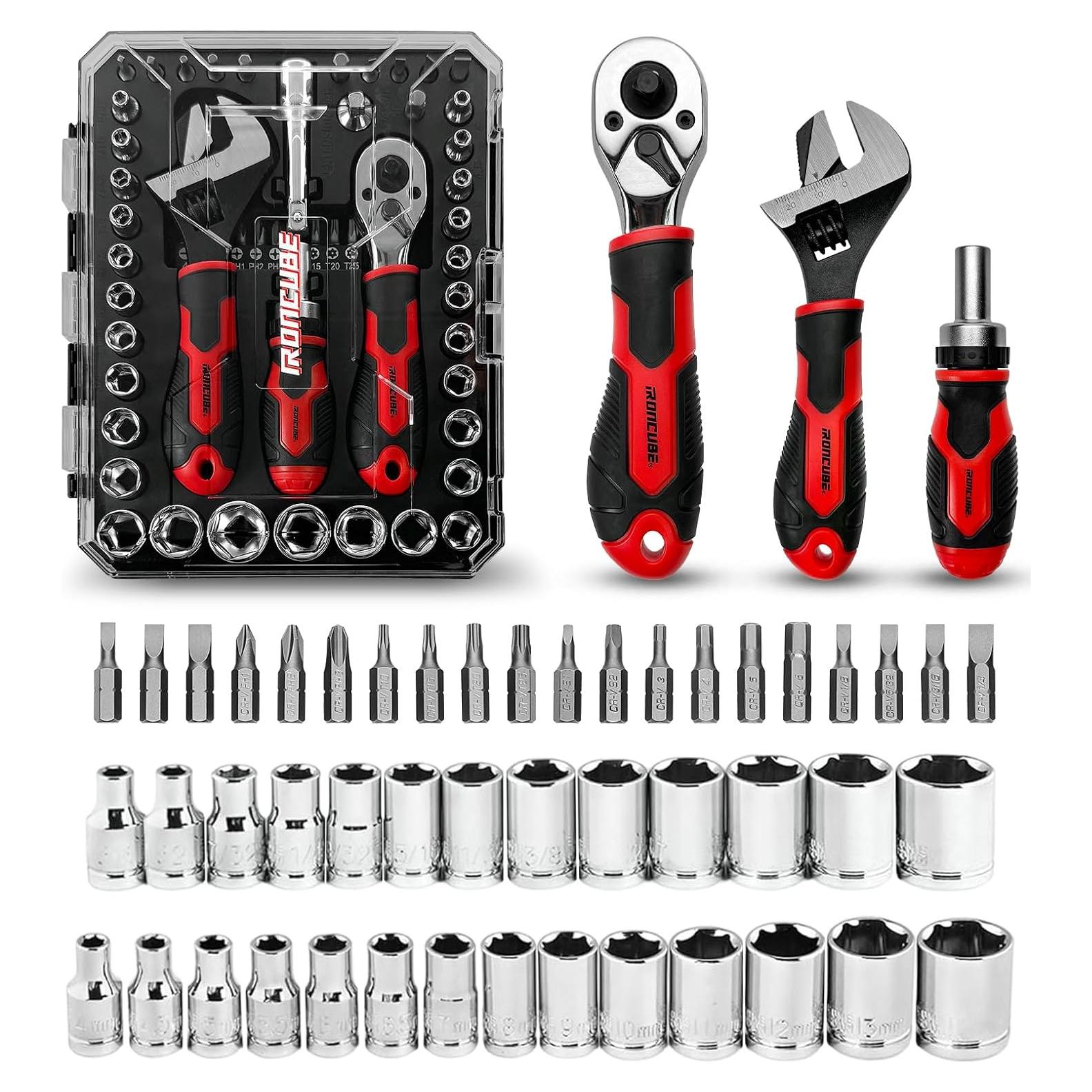 Juego de Llaves de Carraca 53 Piezas IRONCUBE con Destornillador 20-en-1