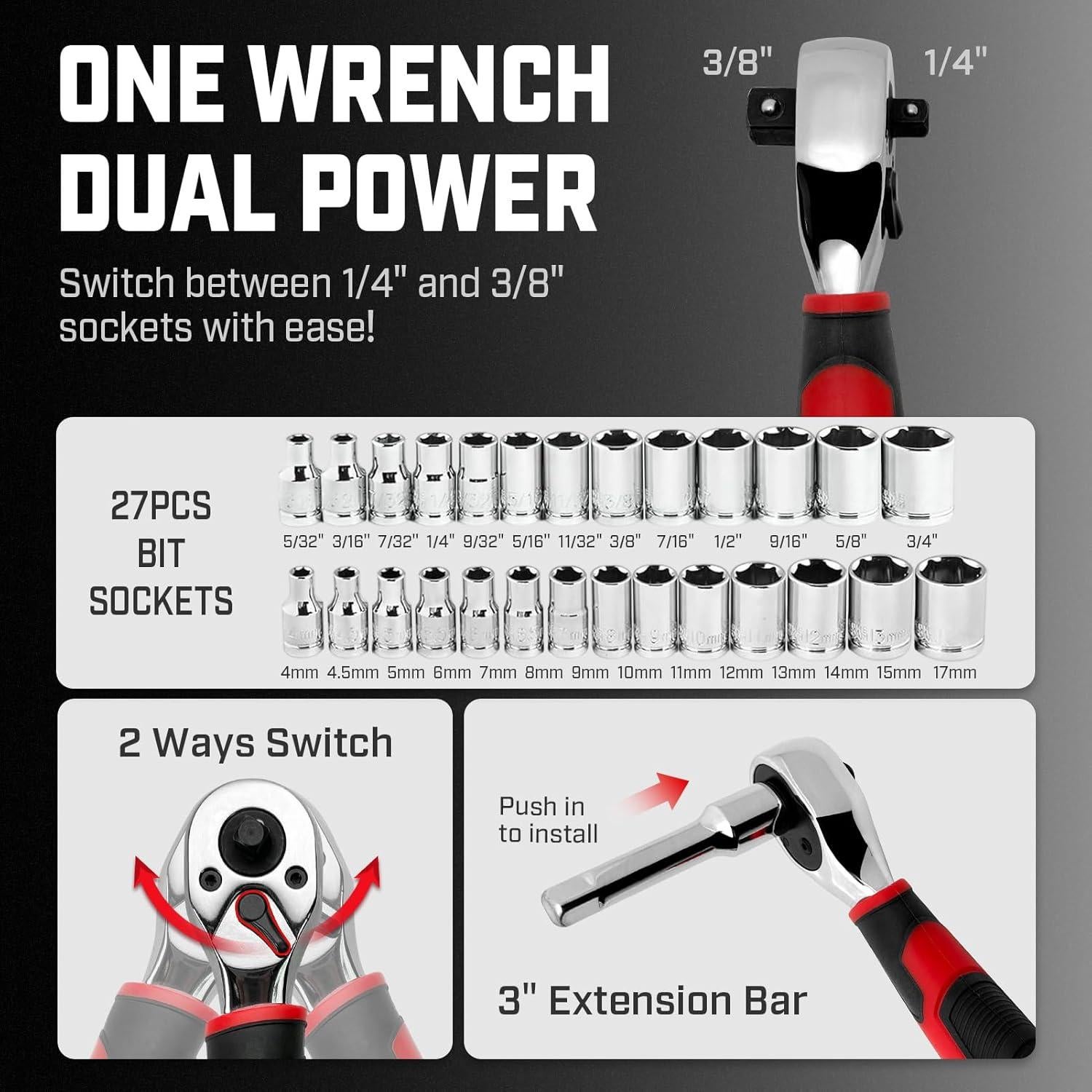Juego de Llaves de Carraca 53 Piezas IRONCUBE con Destornillador 20-en-1