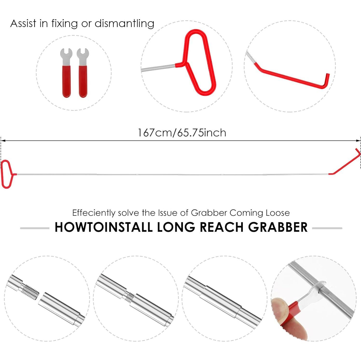 Stainless Steel Assorted 5th Wheel Pin Puller, 66 Inch Pull Hook J-Hook Tool Set, Garage Door Pull Hook, Long Distance Hook Tool, Portable Car Emergency Hook Tree Cleaning Hook Panel Removal Tool