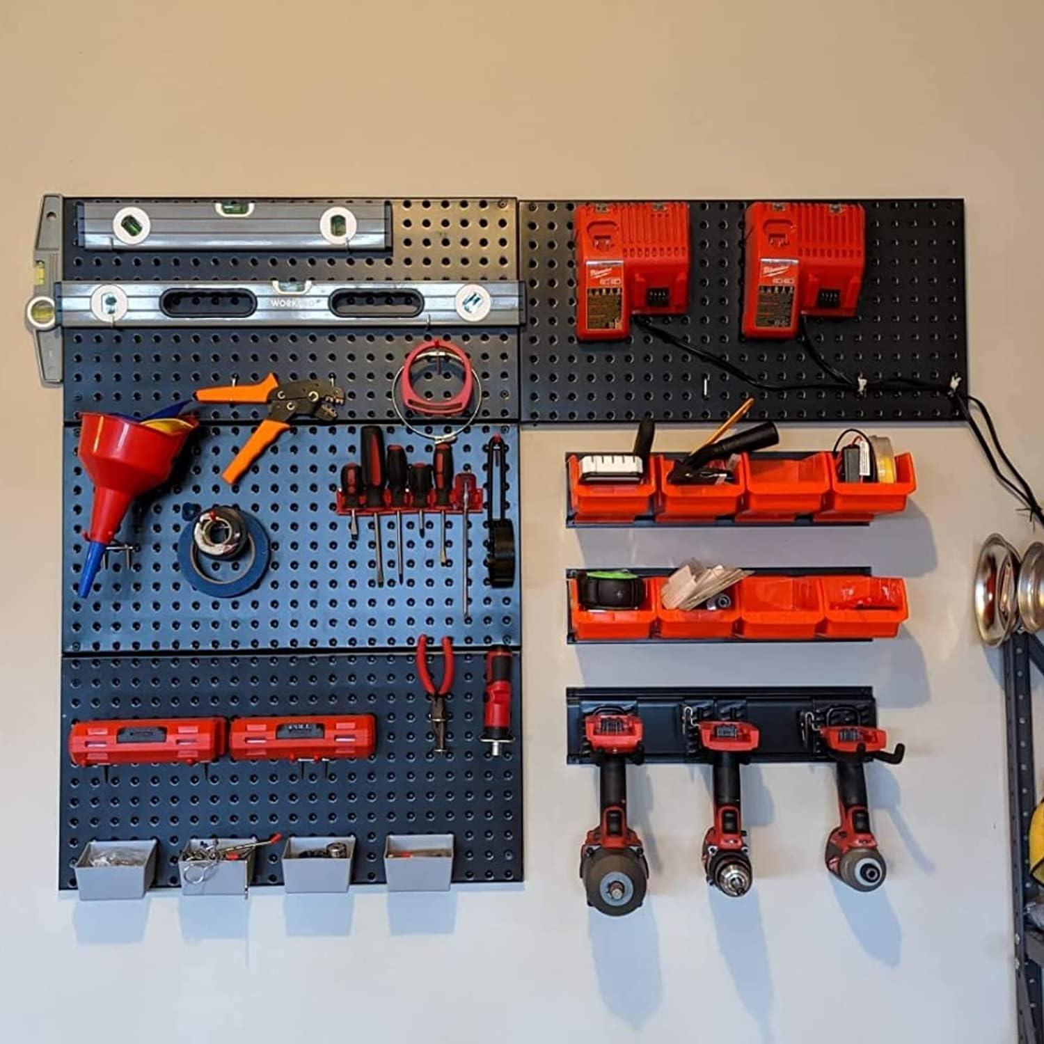 Wallmaster Pegboard Organizer Garage Storage - 48pcs Pegboard Hooks Set, Pegboard Tool Organizer with 48x24 Inch Steel Peg Board & 4 Storage Bins (Black)