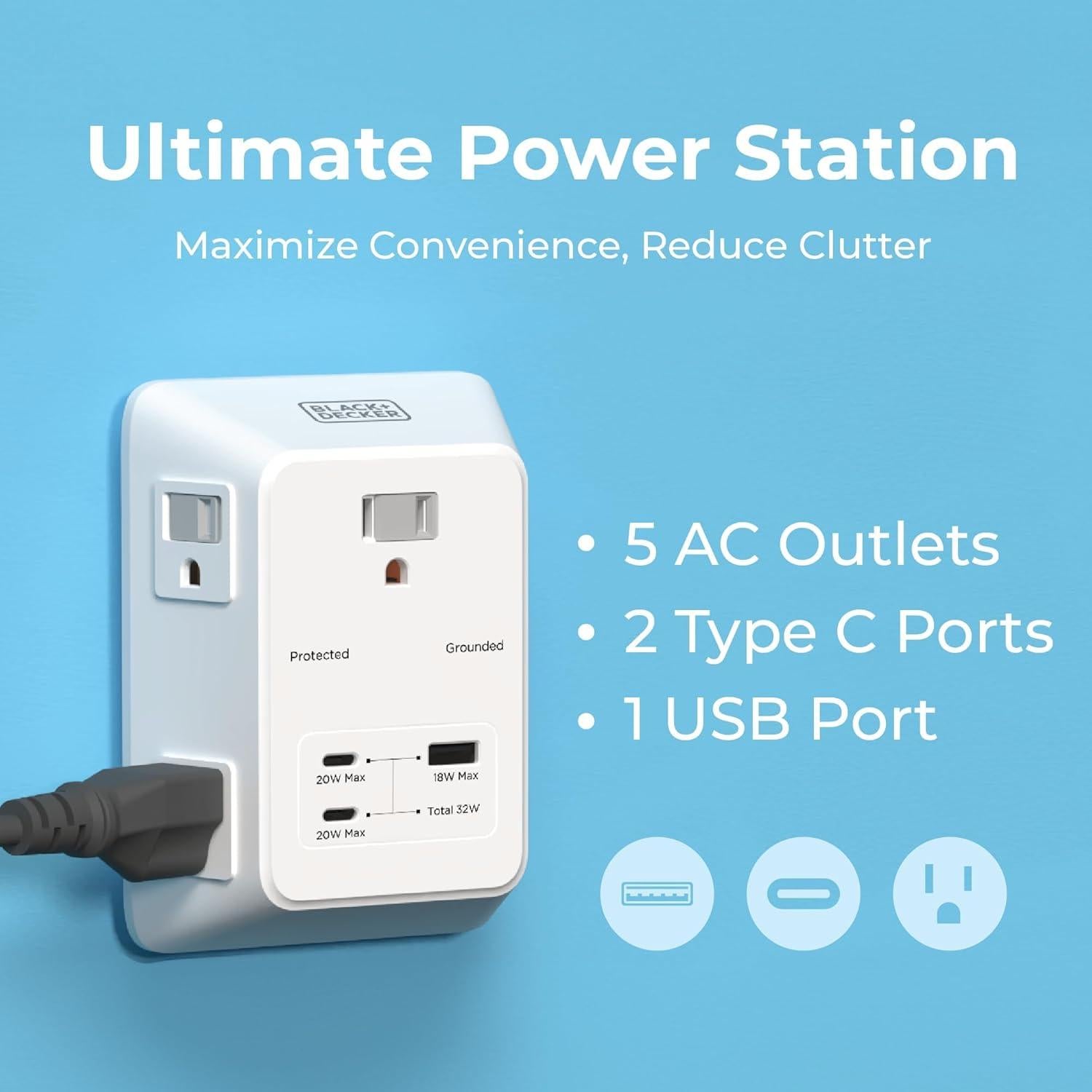 Cargador de pared BLACK+DECKER PD USB 5 salidas 32W