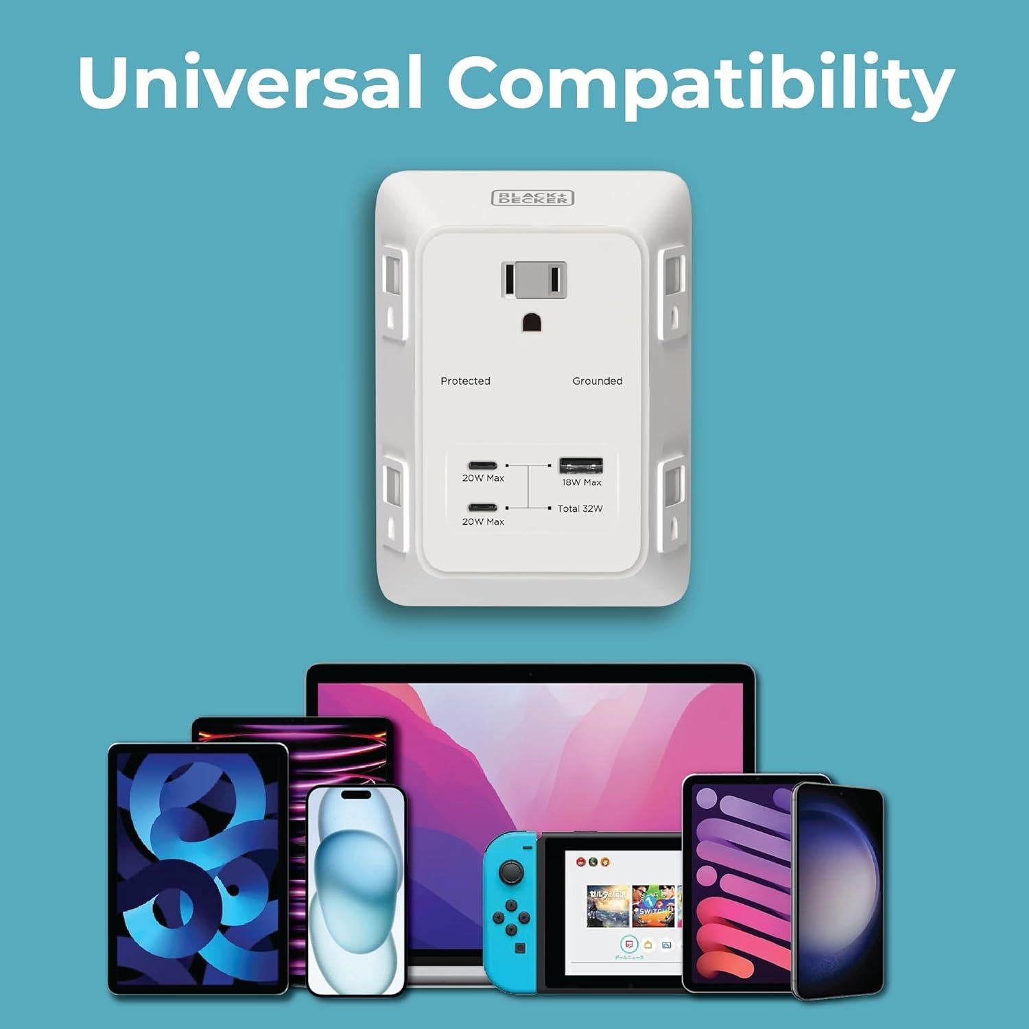 Cargador de pared BLACK+DECKER PD USB 5 salidas 32W