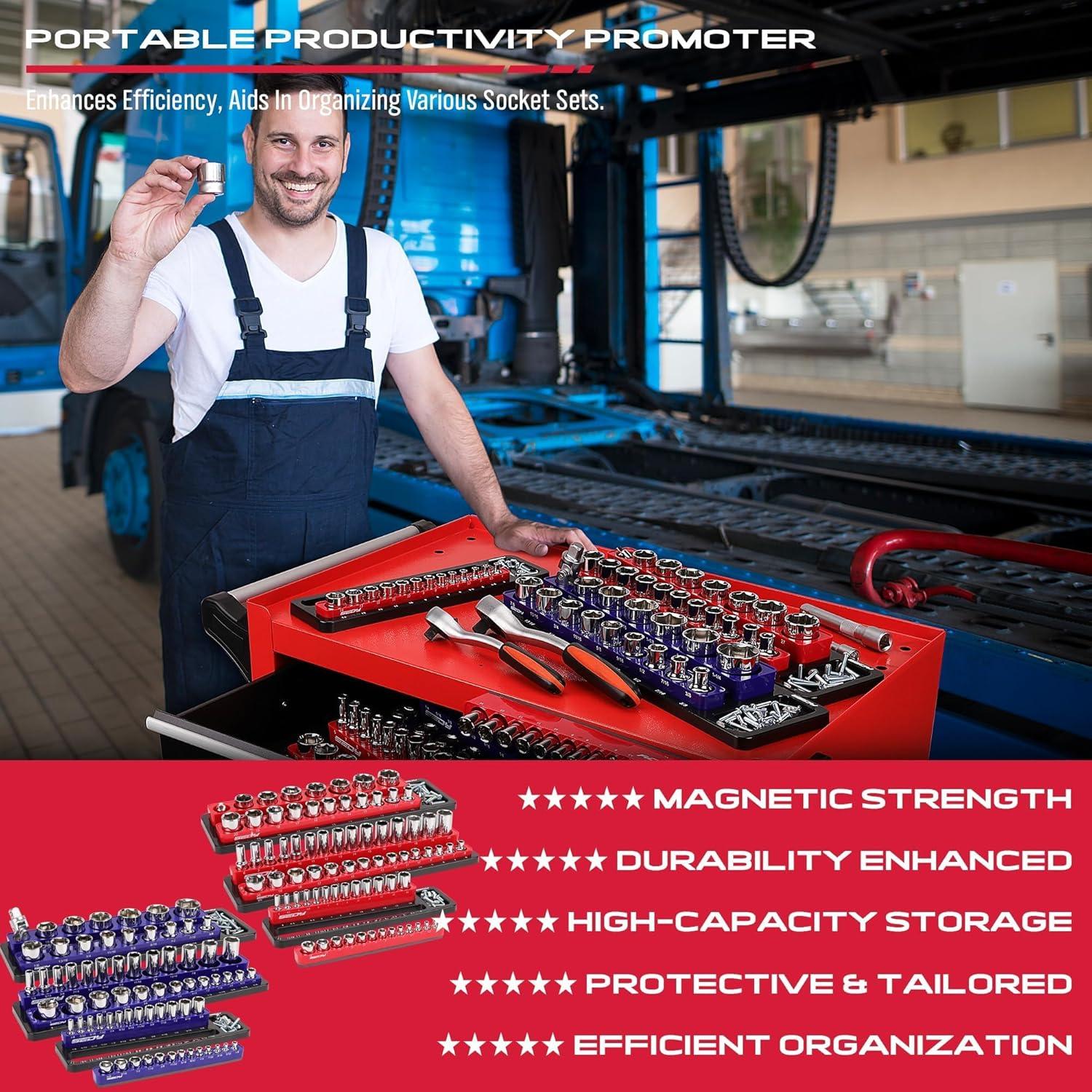 Organizador Magnético de Enchufes SEDY 6 Piezas 1/4 3/8 1/2 Drive