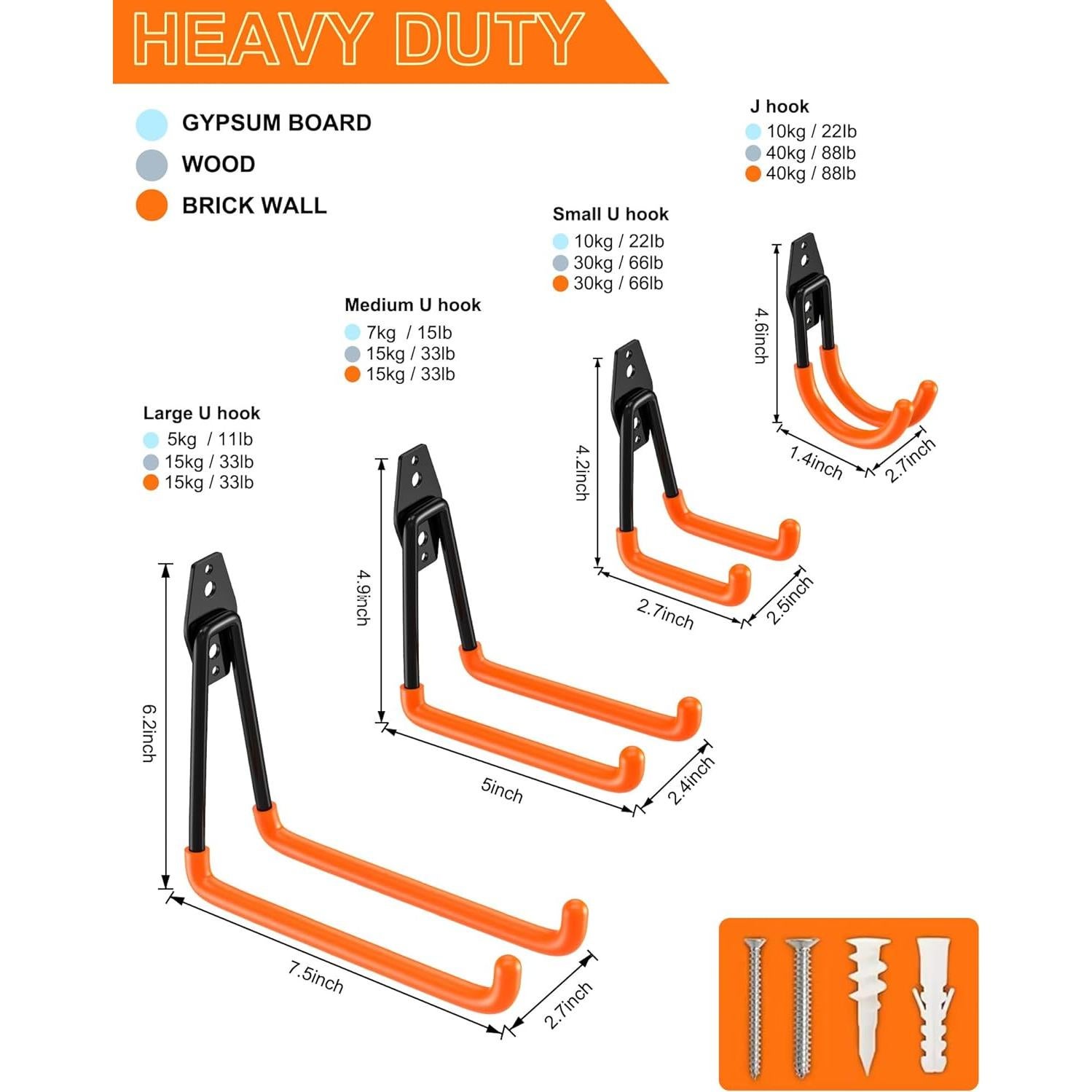 Ganchos de Garaje Pesados QcoQce 12 Unidades Naranja