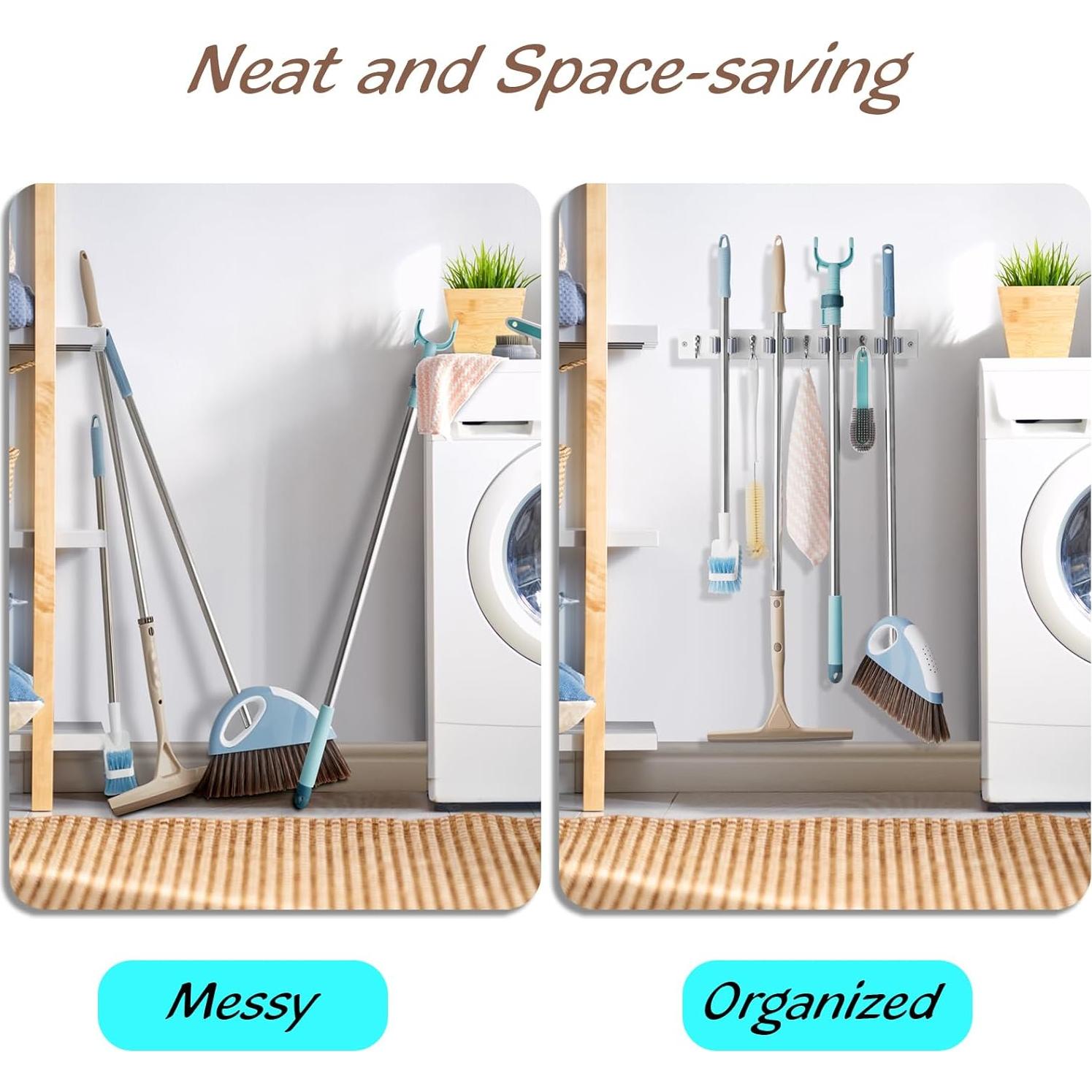 Soporte de Escoba y Mopa Montado en Pared OUTNILI - 2 Paquetes