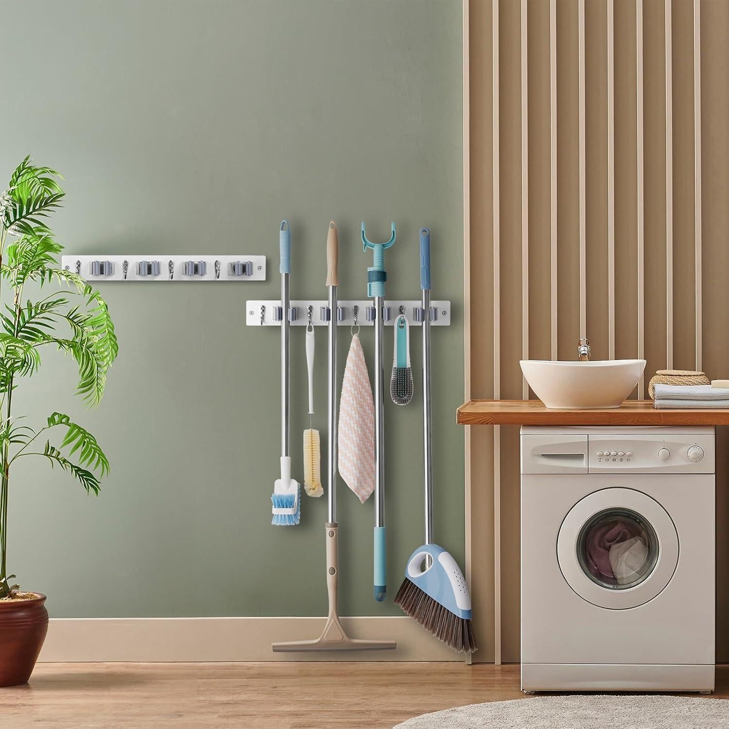 Soporte de Escoba y Mopa Montado en Pared OUTNILI - 2 Paquetes