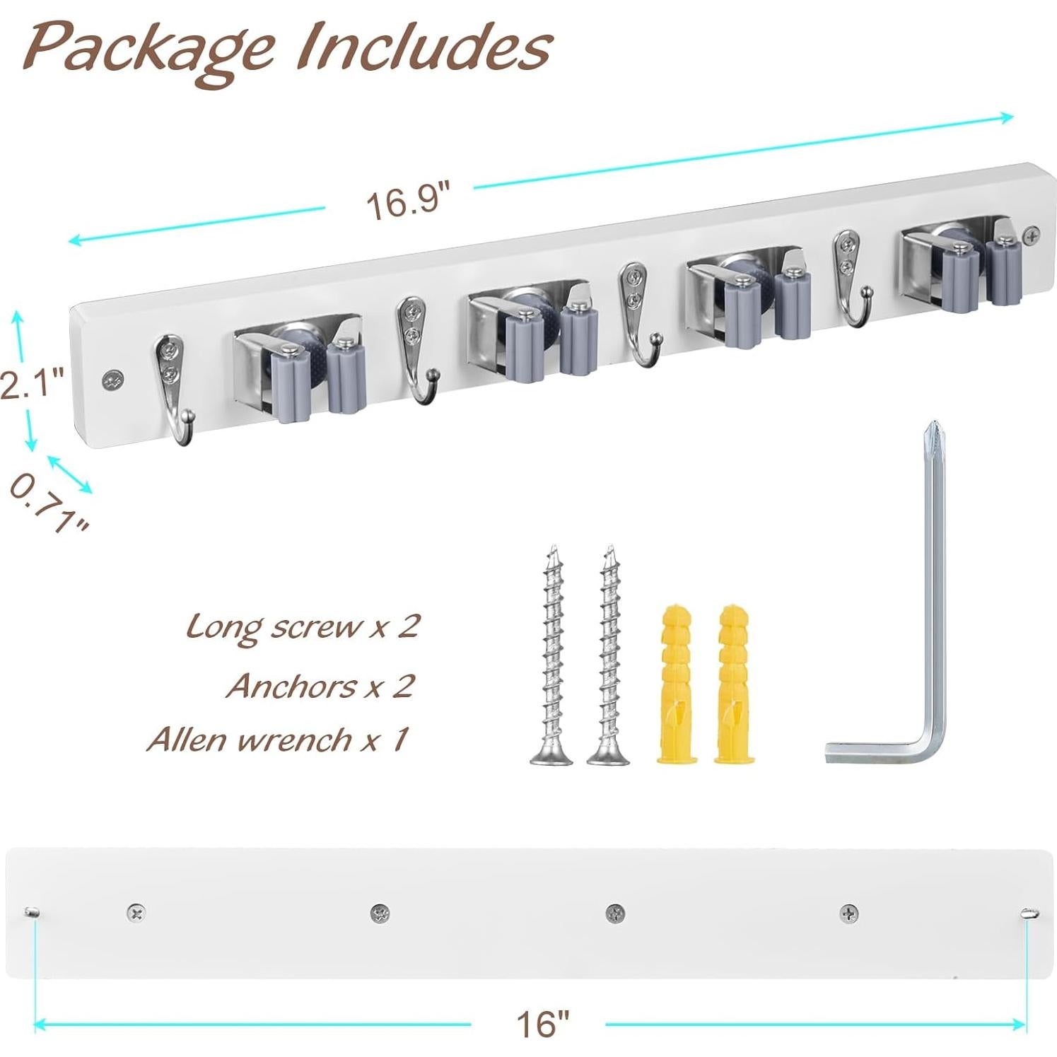 Soporte de Escoba y Mopa Montado en Pared OUTNILI - 2 Paquetes
