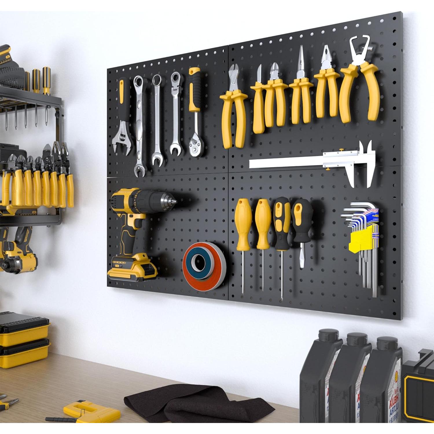 Paneles de Pegboard Spampur 4 Pcs Negro con 51 Ganchos