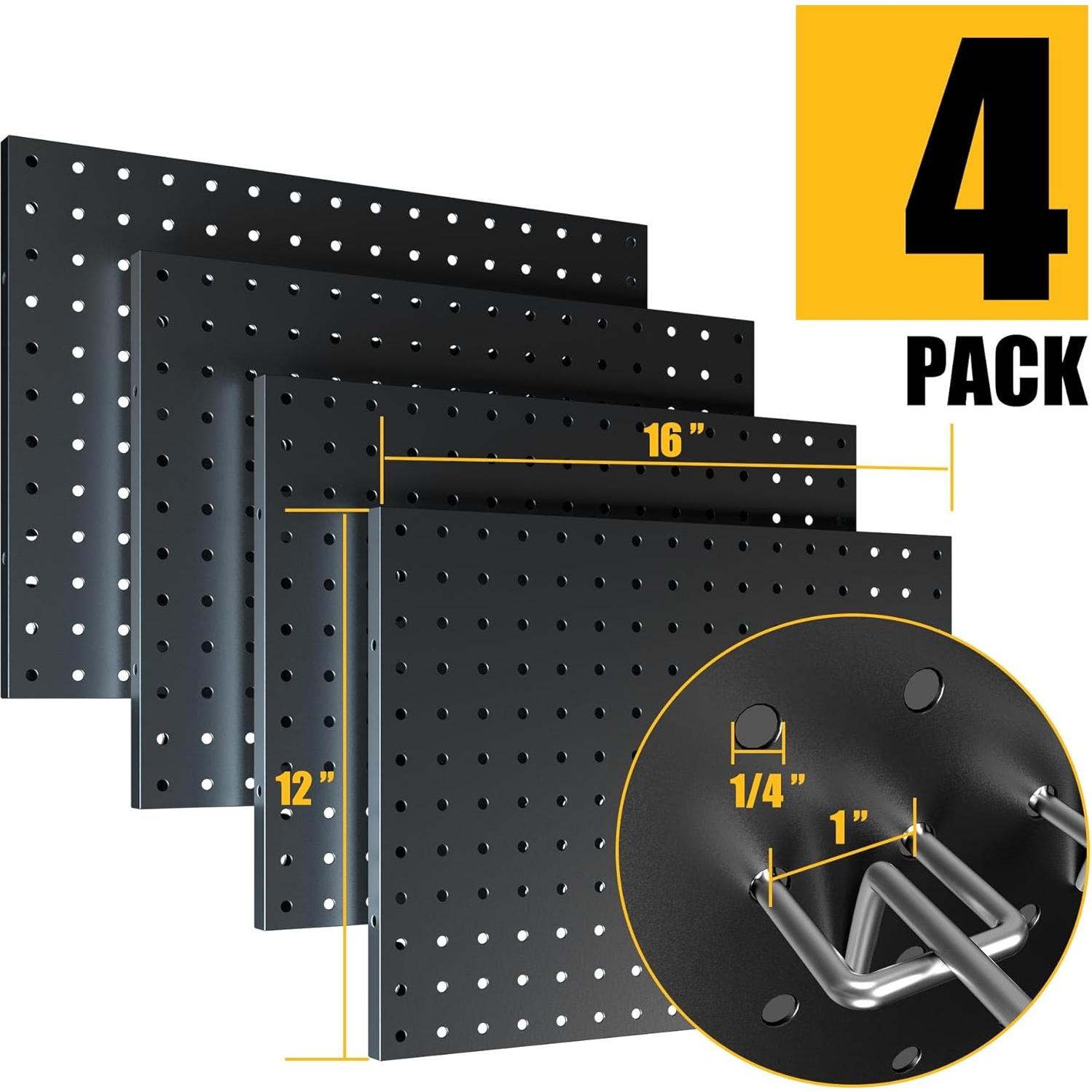 Paneles de Pegboard Spampur 4 Pcs Negro con 51 Ganchos