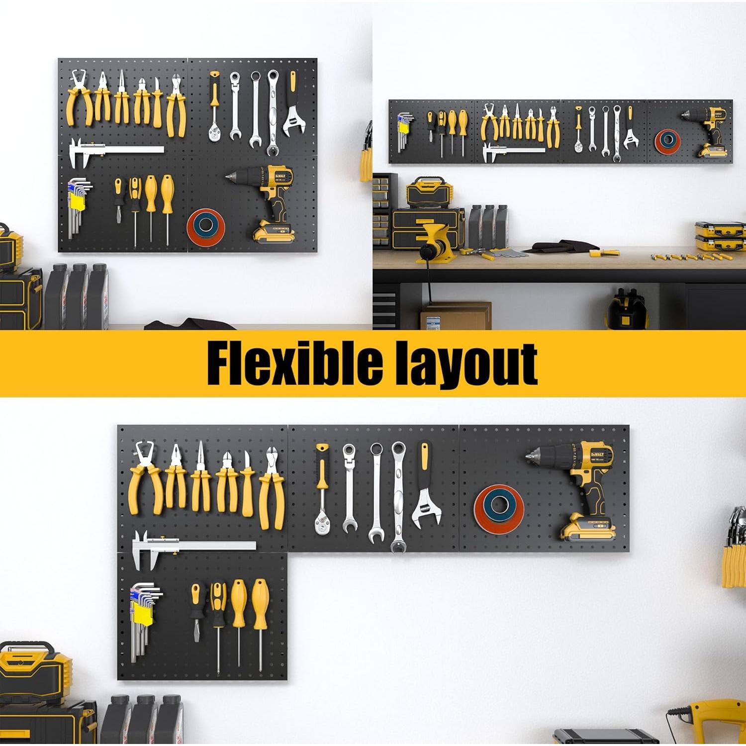 Paneles de Pegboard Spampur 4 Pcs Negro con 51 Ganchos