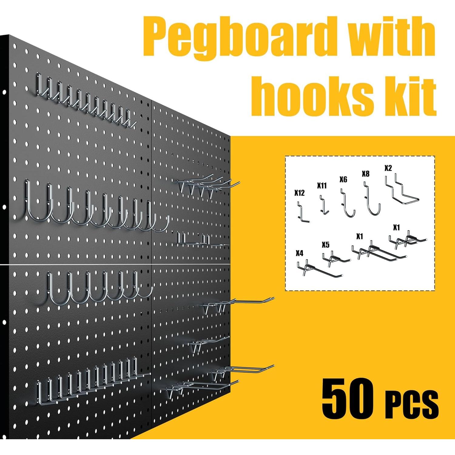 Paneles de Pegboard Spampur 4 Pcs Negro con 51 Ganchos