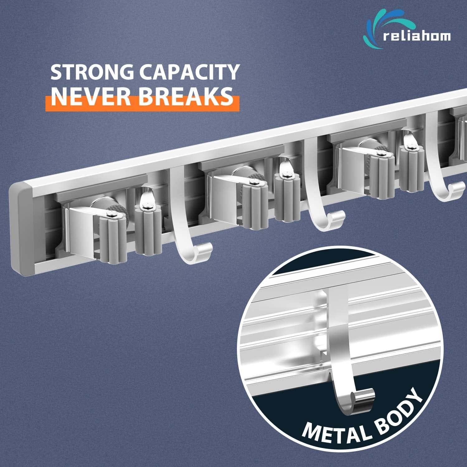 Soporte de Escoba Reliahom 2 Pack Montaje en Pared 5 Racks 4 Ganchos