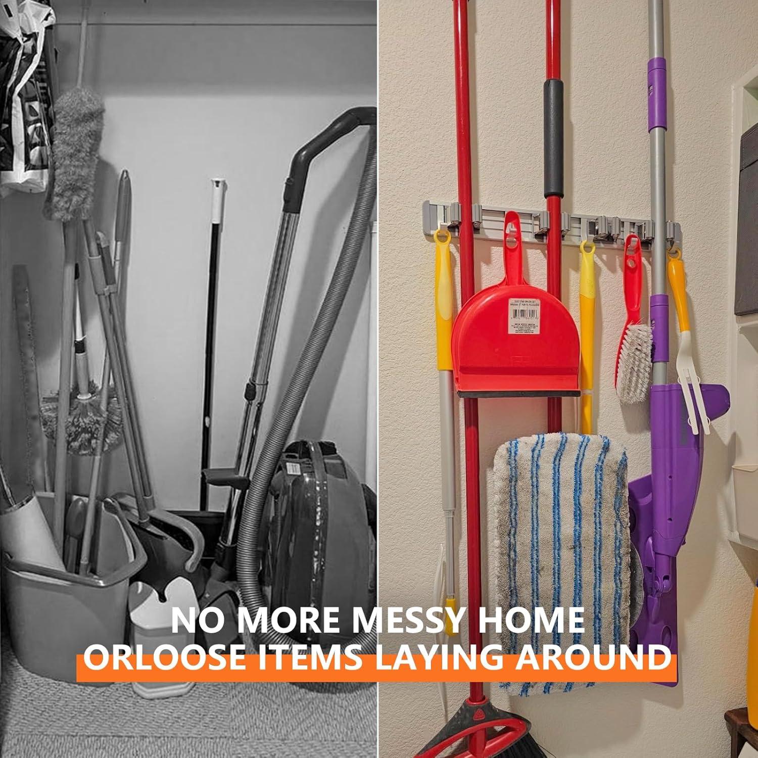 Soporte de Escoba Reliahom 2 Pack Montaje en Pared 5 Racks 4 Ganchos