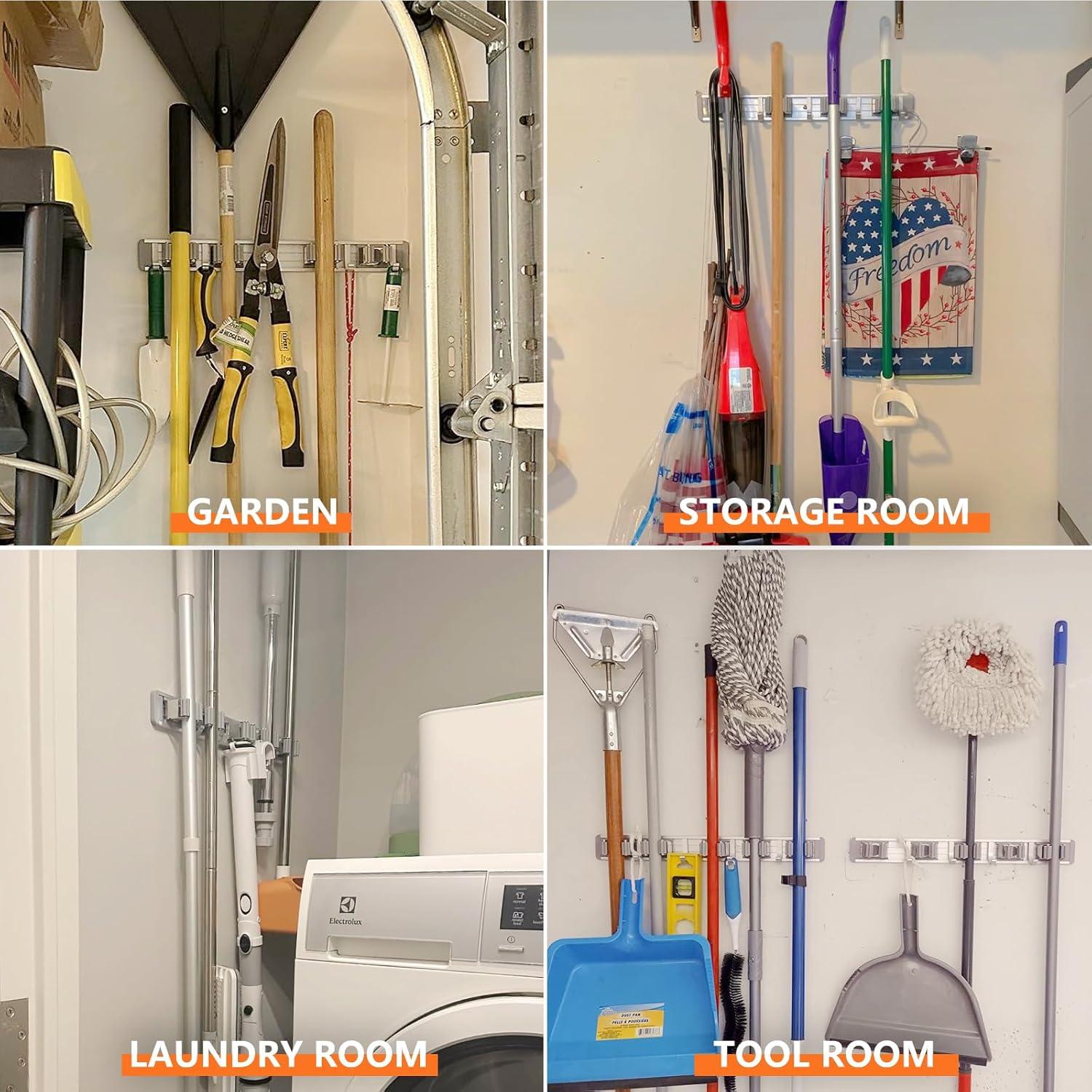 Soporte de Escoba Reliahom 2 Pack Montaje en Pared 5 Racks 4 Ganchos