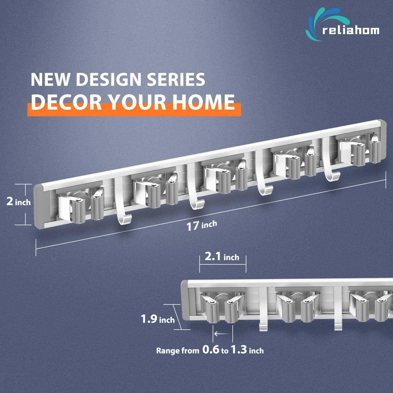 Soporte de Escoba Reliahom 2 Pack Montaje en Pared 5 Racks 4 Ganchos