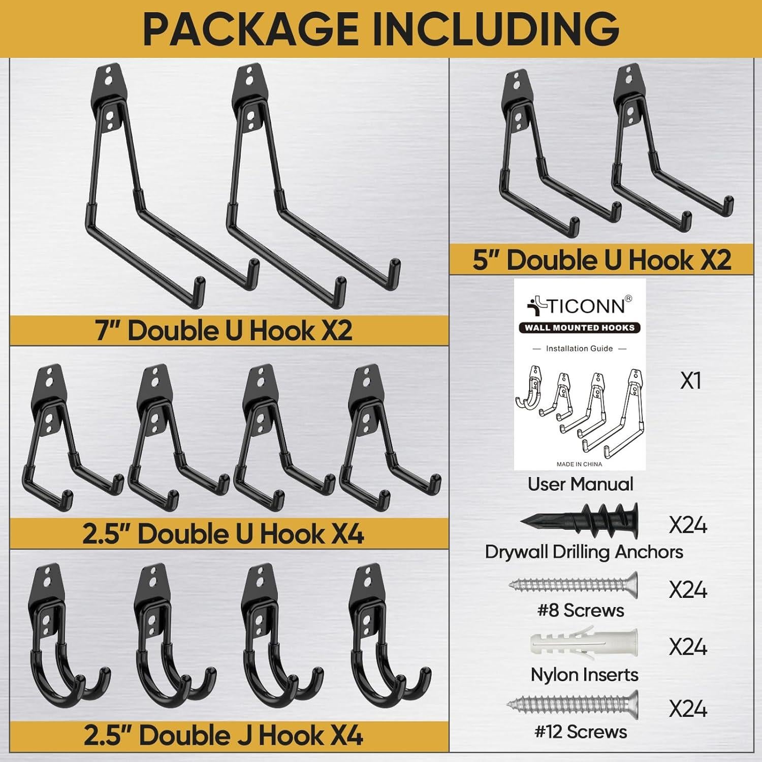 Ganchos de Garaje TICONN 12PCS Alta Resistencia Amarillo
