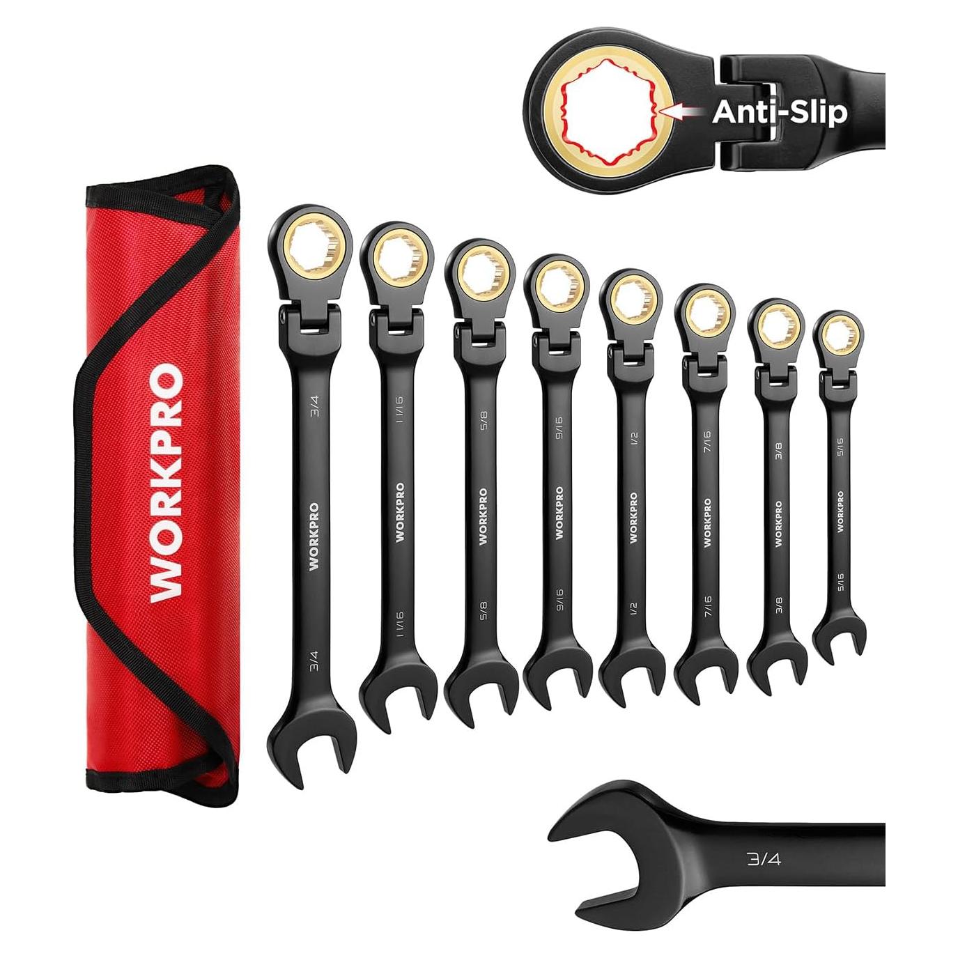 Juego de Llaves Combinadas de Carraca WORKPRO 8 Piezas 8-19 mm