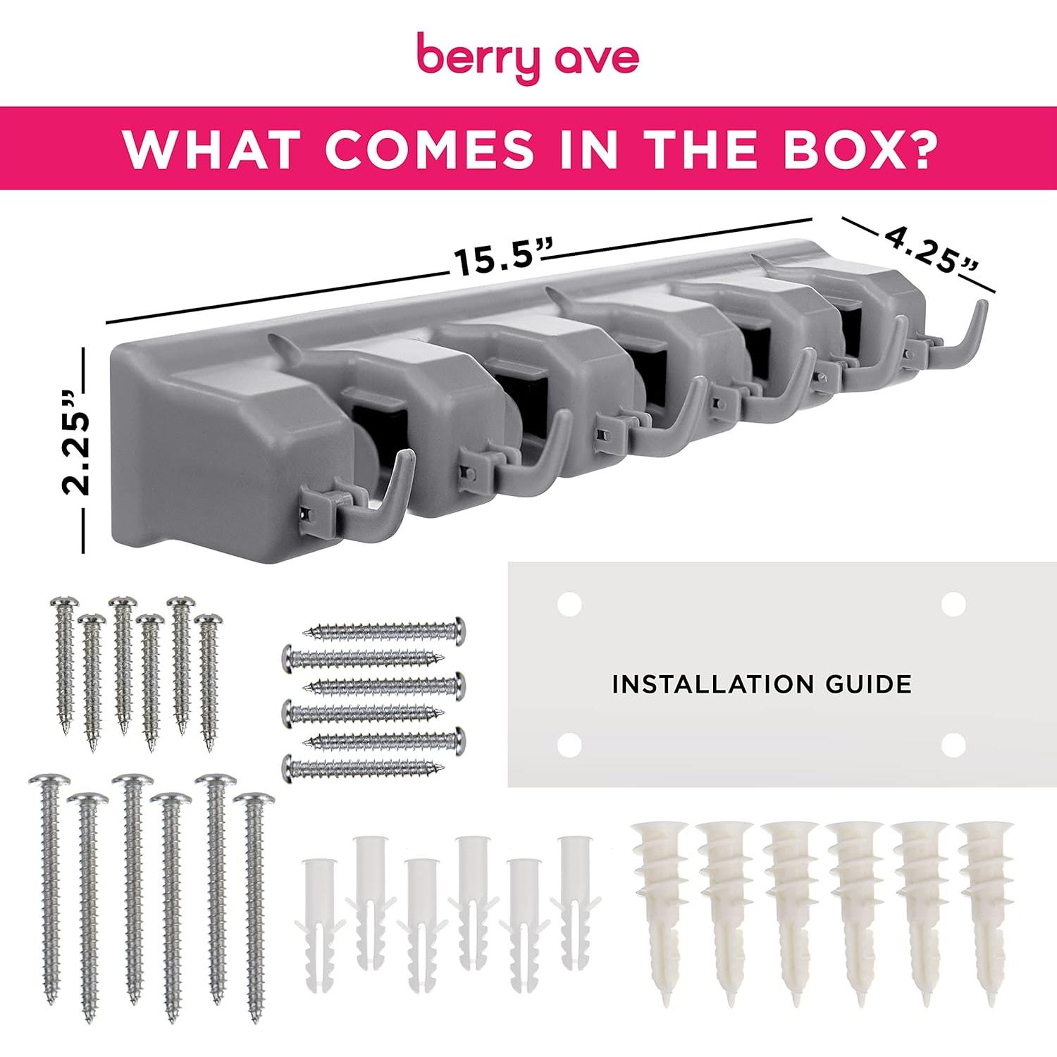 Soporte de Escobas Berry Ave Montado en Pared con 11 Ranuras