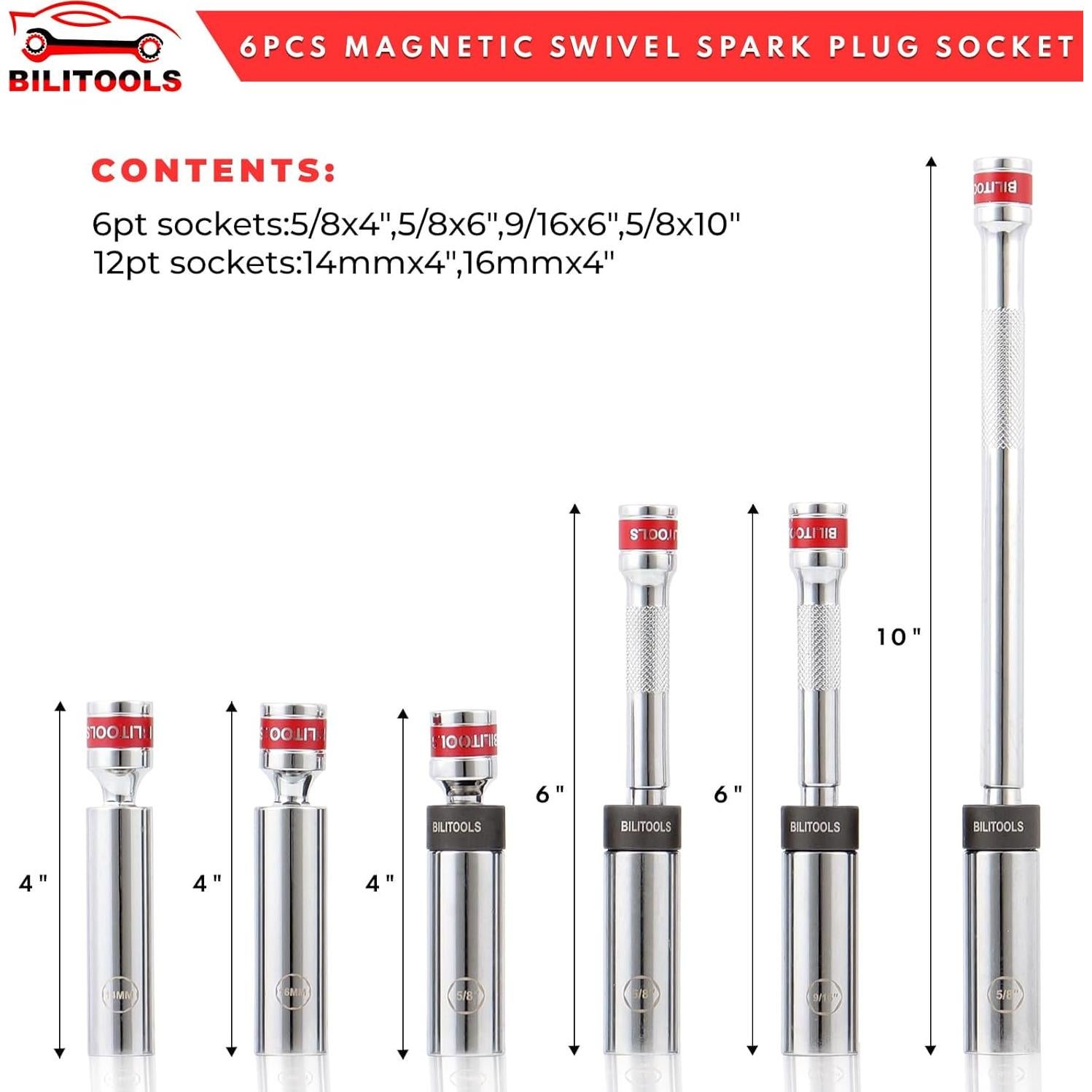 Juego de 6 Piezas Enchufe Bujía Magnético BILITOOLS 3/8"