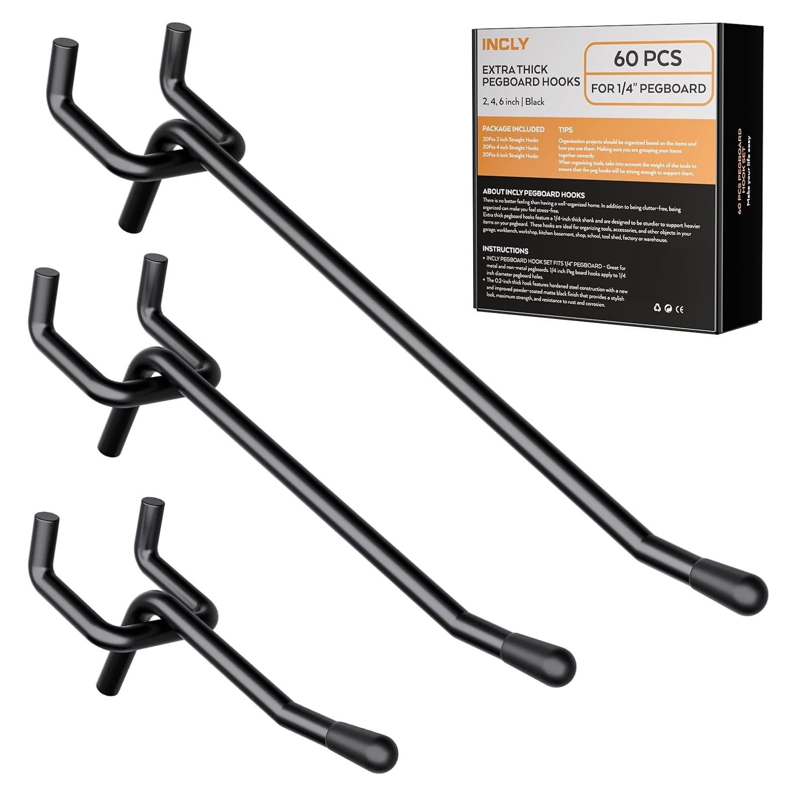 Ganchos de Tablero de Clavos INCLY 60 Piezas 5-15 cm Alta Resistencia