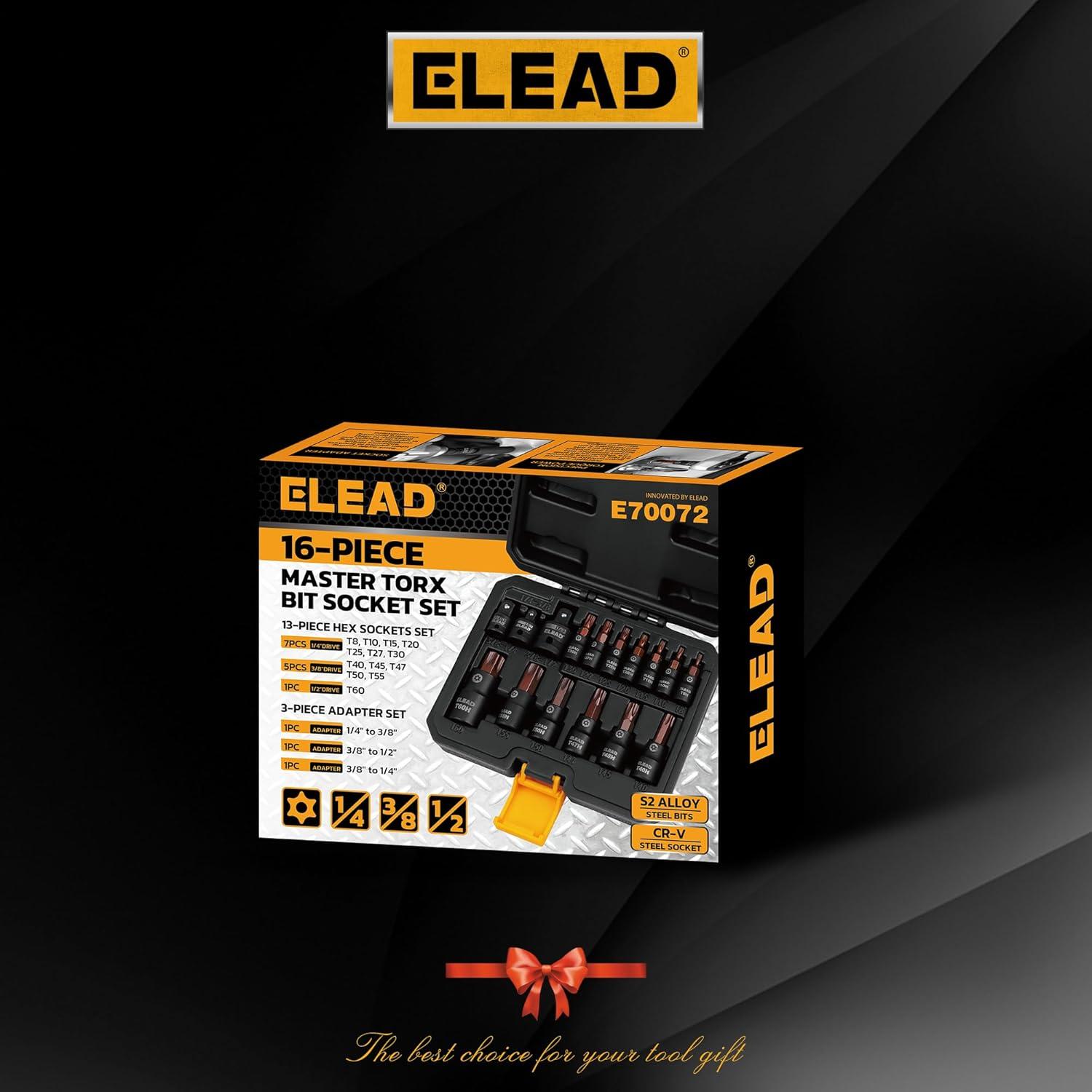 Juego de 16 Piezas Enchufe Torx ELEAD T8-T60 Acero S2