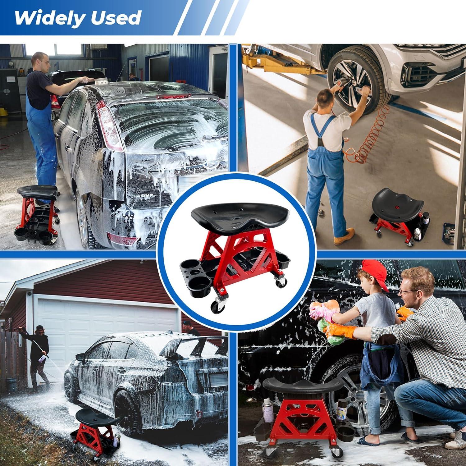 Taburete Rodante HOXWELL con Bandeja de Herramientas 300 kg