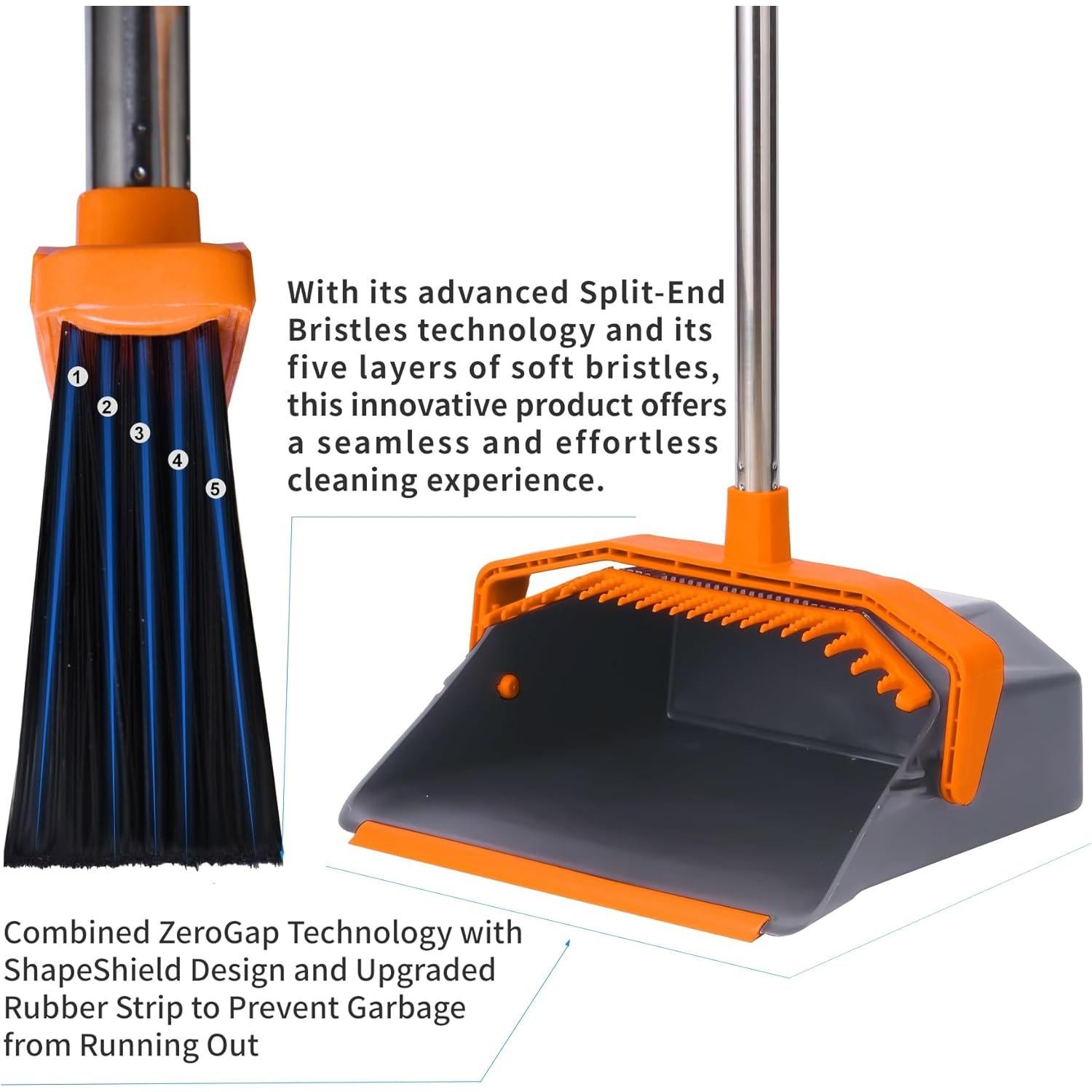 Juego de Escoba y Recogedor Tiumso 129.54 cm Gris y Naranja