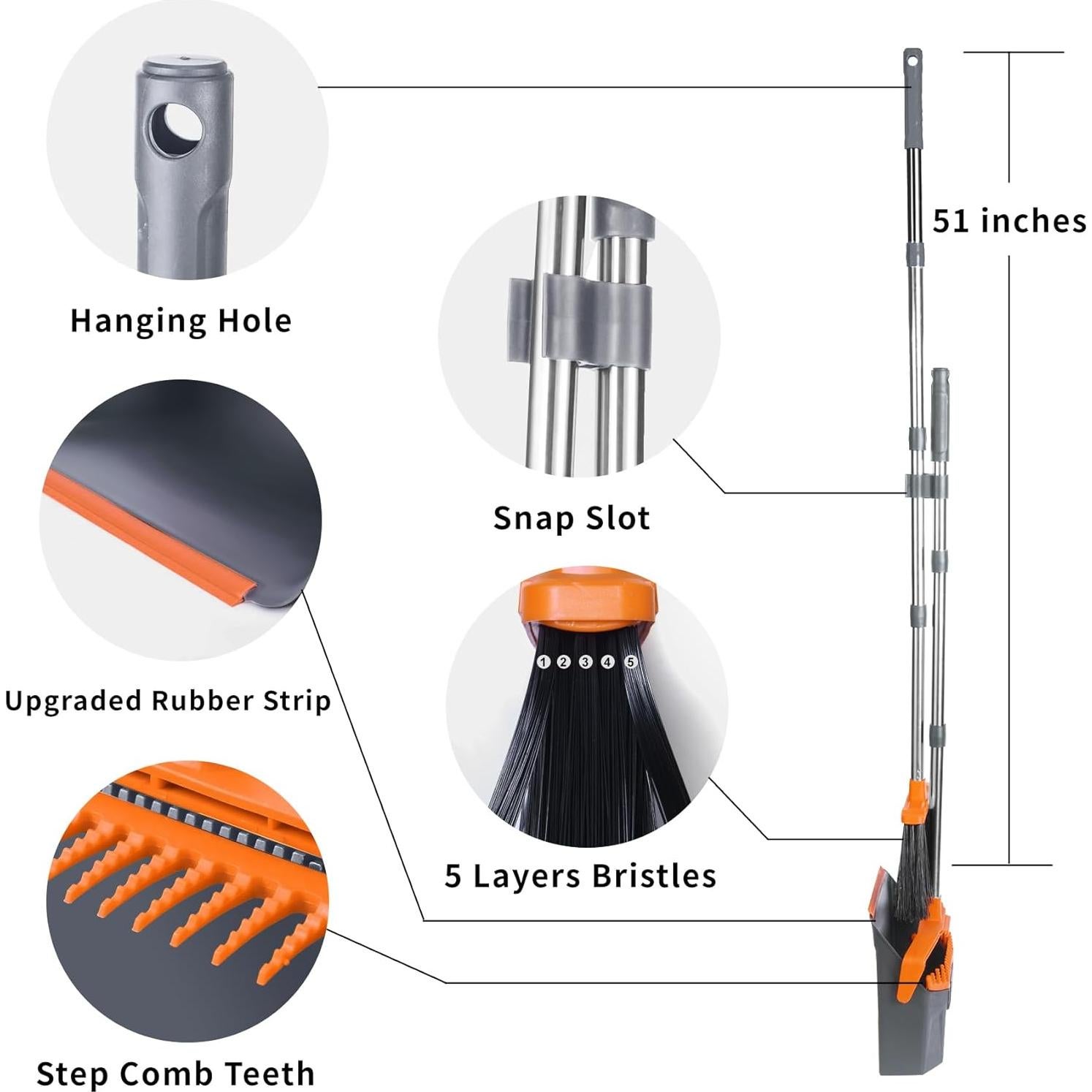 Juego de Escoba y Recogedor Tiumso 129.54 cm Gris y Naranja