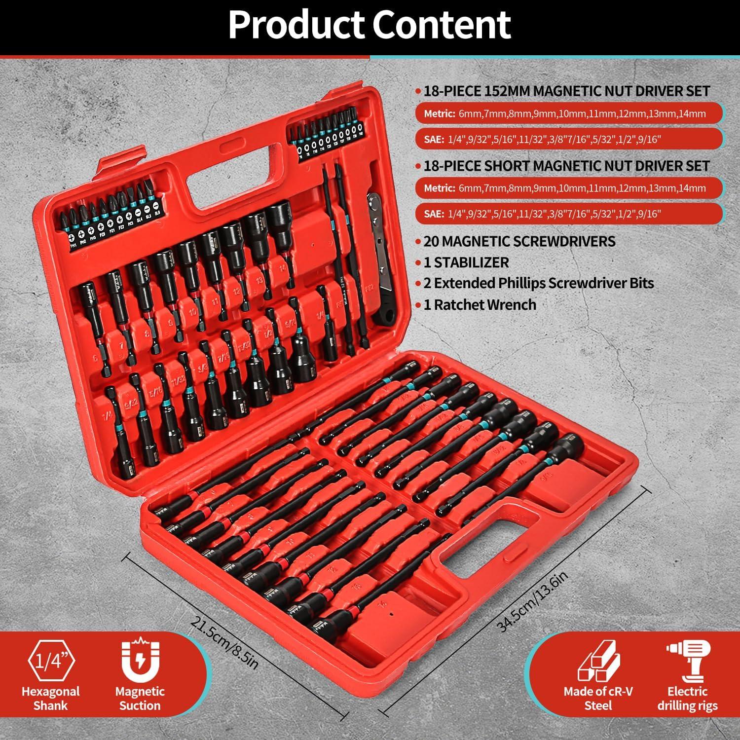 Juego de Destornilladores Magnéticos 60PCS WaKuKa - SAE y Métricos