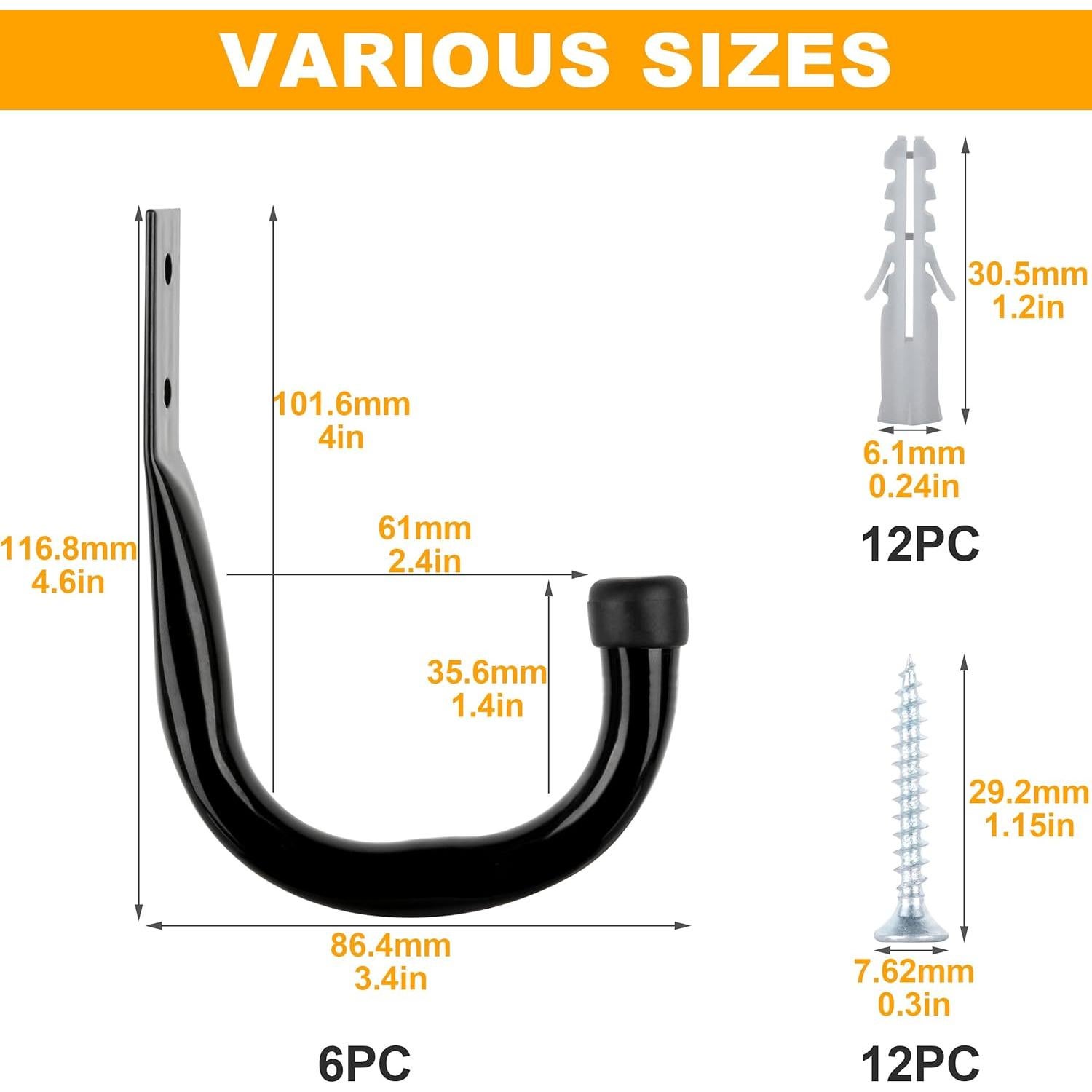 Ganchos de Pared KURUI Alta Resistencia 6 Piezas 31.75 kg