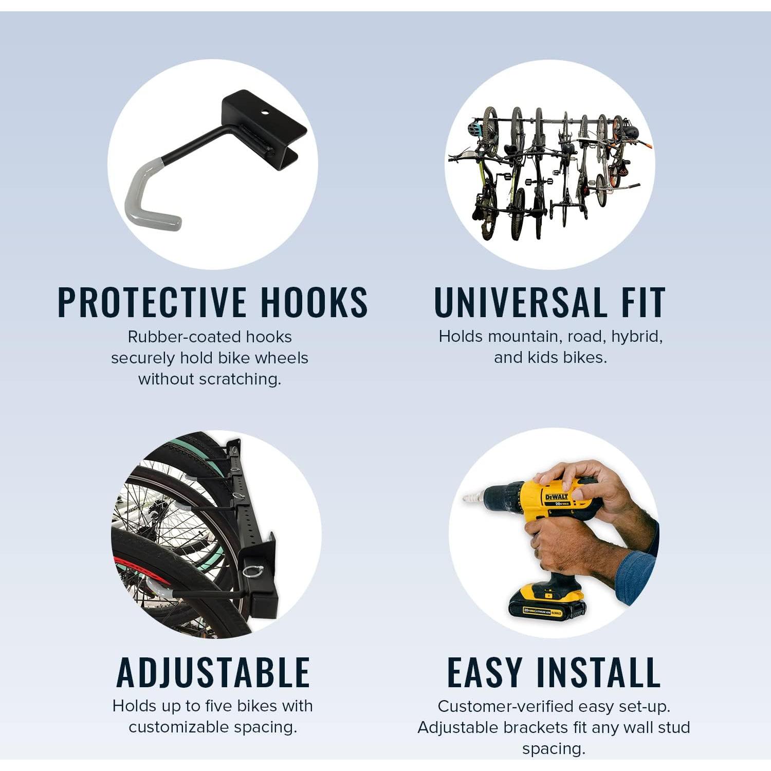 Soporte de Bicicletas StoreYourBoard para 5 Bicicletas - Montaje en Pared Ajustable