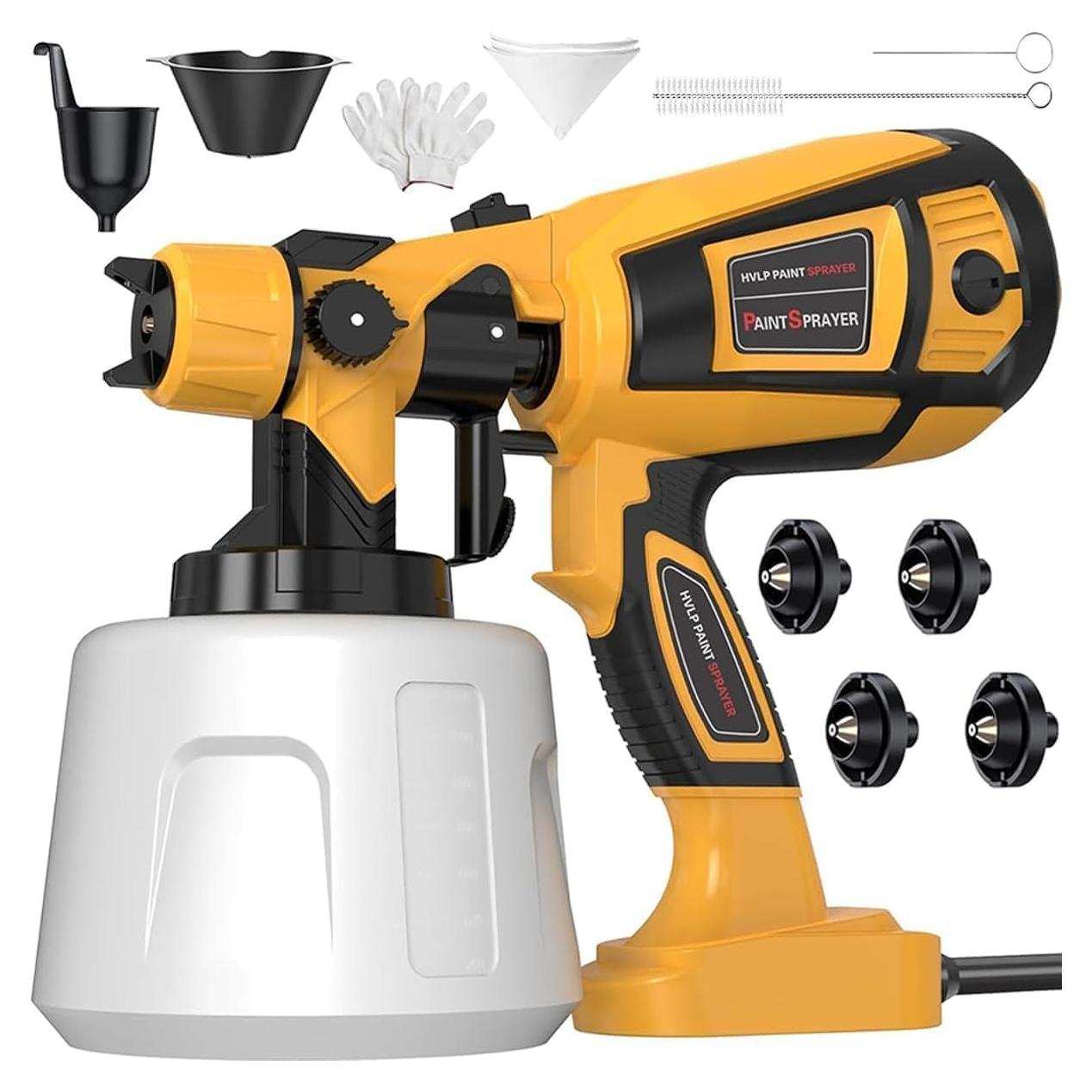 Paint Sprayer 1000W High Power Electric Spray Paint Gun with Adjustable Spray Width Knob,1400ML Container,4 Nozzles & 3 Patterns,Easy to Clean for Furniture Cabinets House Painting Yellow