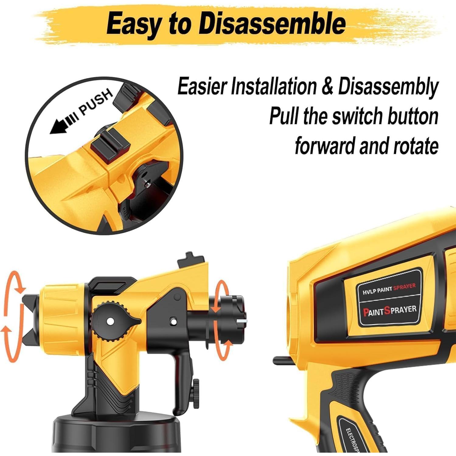 Paint Sprayer 1000W High Power Electric Spray Paint Gun with Adjustable Spray Width Knob,1400ML Container,4 Nozzles & 3 Patterns,Easy to Clean for Furniture Cabinets House Painting Yellow