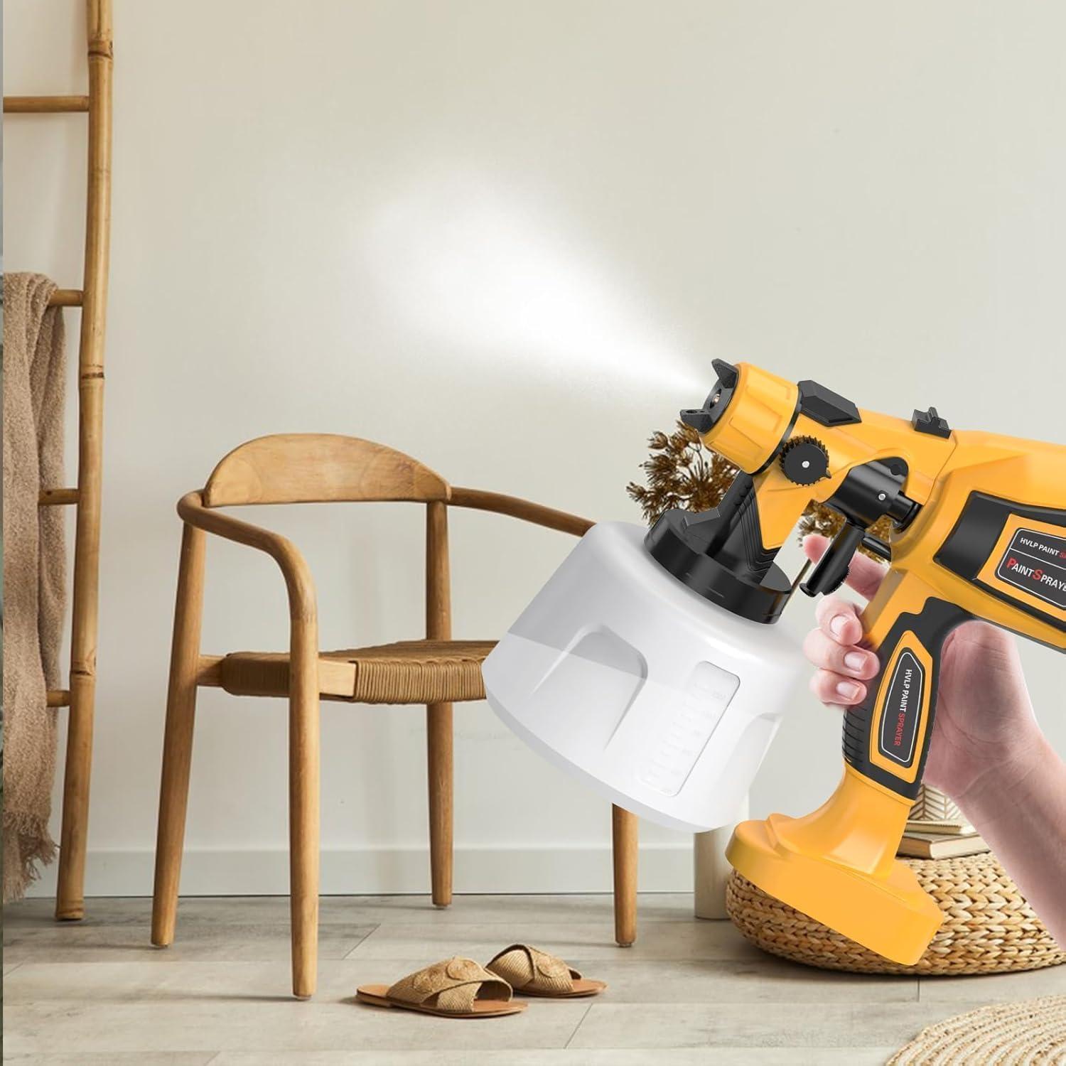 Paint Sprayer 1000W High Power Electric Spray Paint Gun with Adjustable Spray Width Knob,1400ML Container,4 Nozzles & 3 Patterns,Easy to Clean for Furniture Cabinets House Painting Yellow