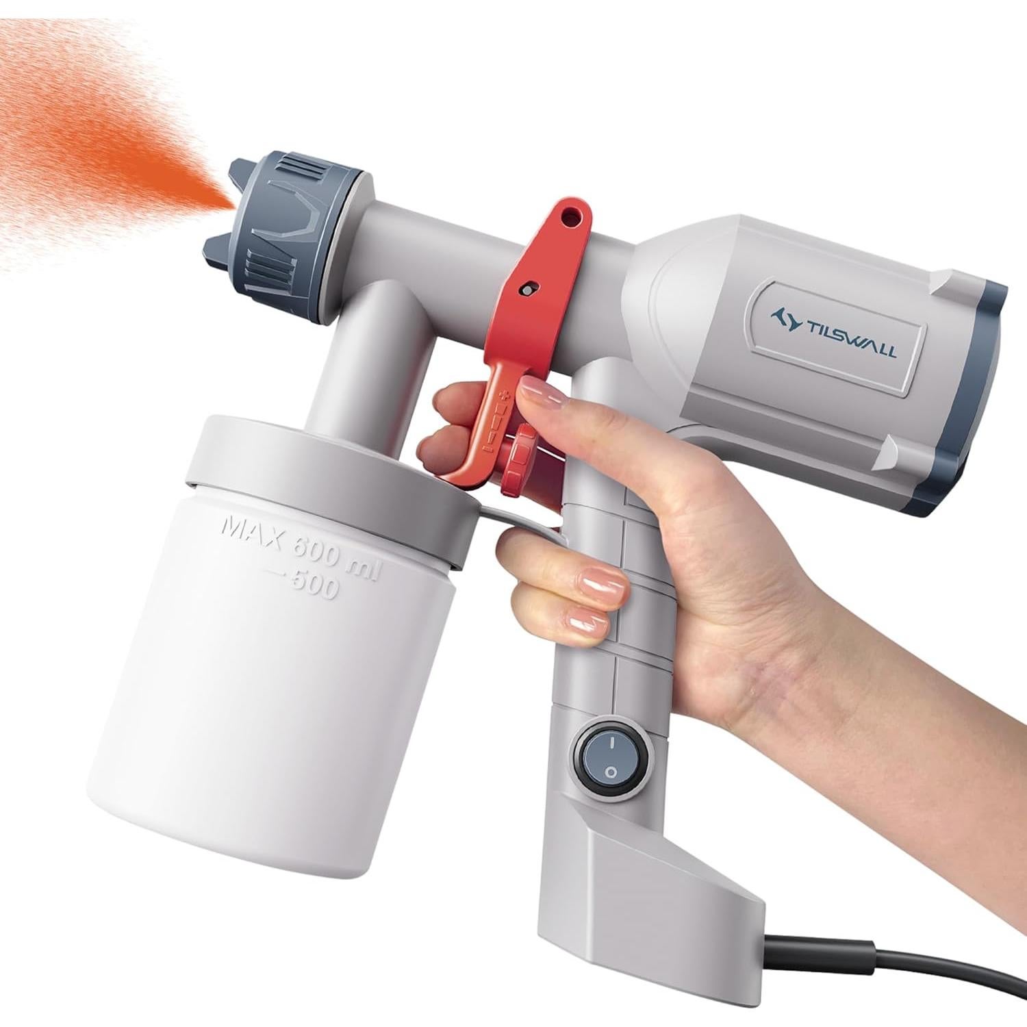 Tilswall HVLP Paint Sprayer, Ultra-Light Electric Spray Gun with 20 fl oz Detachable Cup, 2 Nozzles & 3 Patterns, Perfect for Furniture, Cabinets, Fence, Walls, Doors, Garden & DIY, White