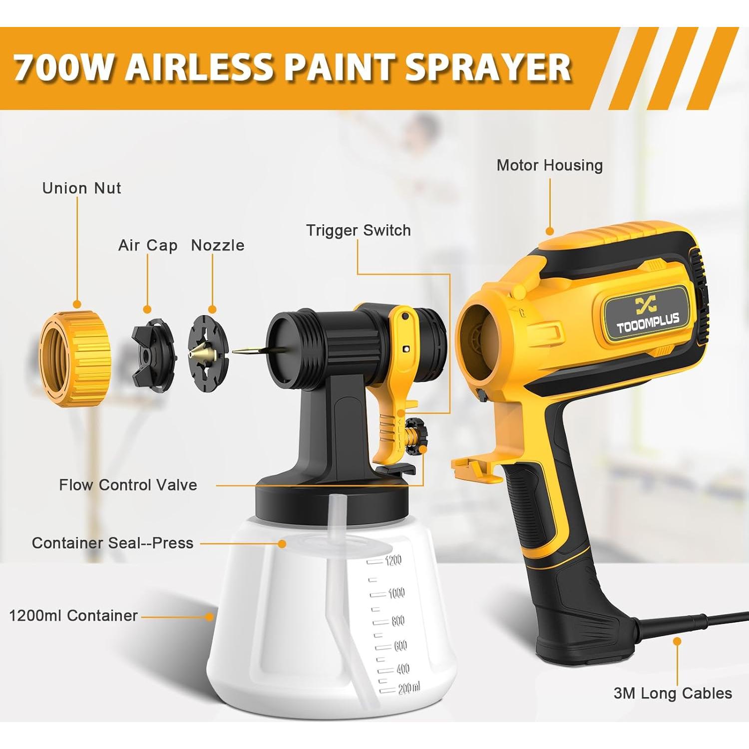Pulverizador de Pintura Eléctrico Tooomplus 700W 4 Boquillas