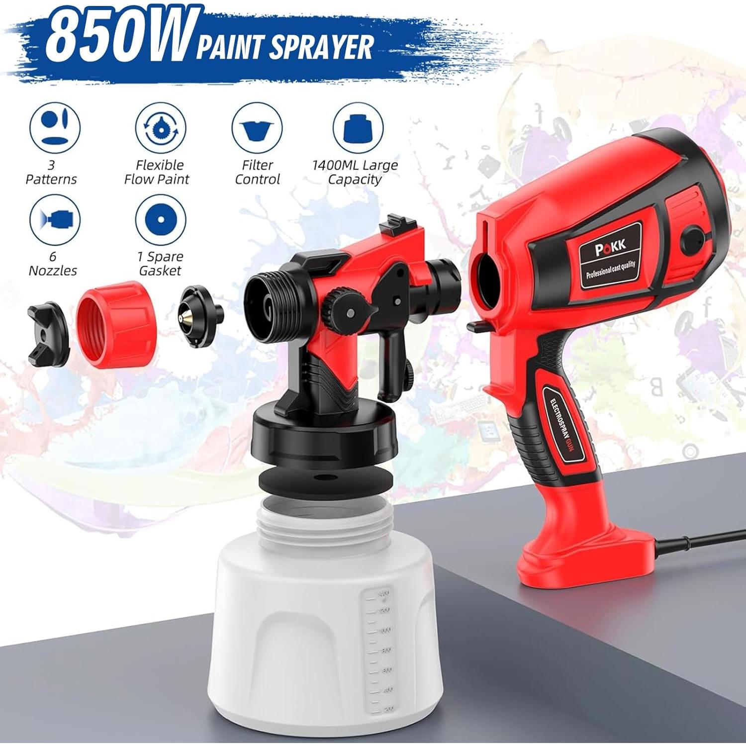 Pulverizador de pintura eléctrica HVLP 850W Pokk con 6 boquillas