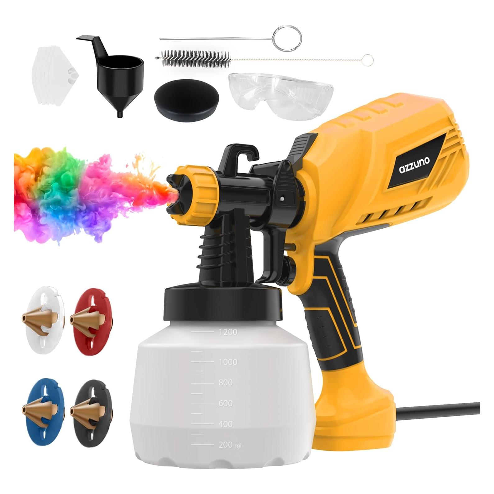 AZZUNO Paint Sprayer, 700W HVLP High Power Electric Paint Gun, 4 Copper Nozzles & 3 Spray Patterns, Easy to Clean, for Furniture Cabinets Fence Walls Door DIY Works Garden Chairs etc