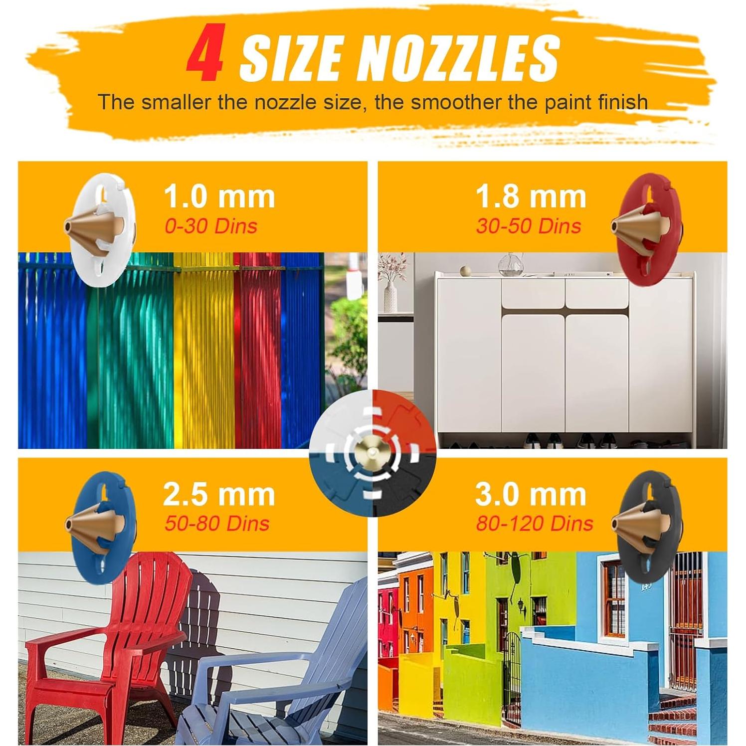 AZZUNO Paint Sprayer, 700W HVLP High Power Electric Paint Gun, 4 Copper Nozzles & 3 Spray Patterns, Easy to Clean, for Furniture Cabinets Fence Walls Door DIY Works Garden Chairs etc