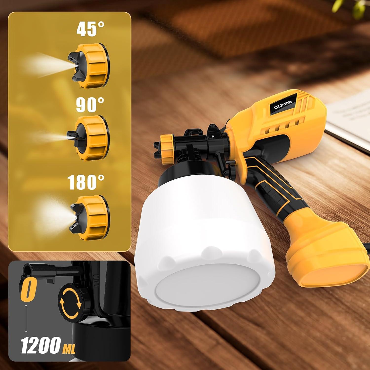 AZZUNO Paint Sprayer, 700W HVLP High Power Electric Paint Gun, 4 Copper Nozzles & 3 Spray Patterns, Easy to Clean, for Furniture Cabinets Fence Walls Door DIY Works Garden Chairs etc