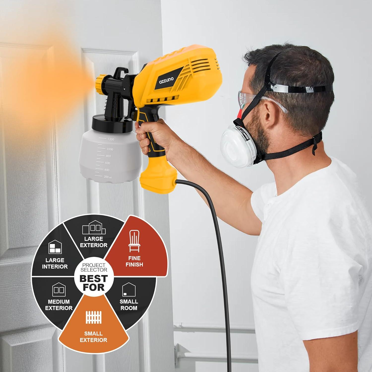 AZZUNO Paint Sprayer, 700W HVLP High Power Electric Paint Gun, 4 Copper Nozzles & 3 Spray Patterns, Easy to Clean, for Furniture Cabinets Fence Walls Door DIY Works Garden Chairs etc