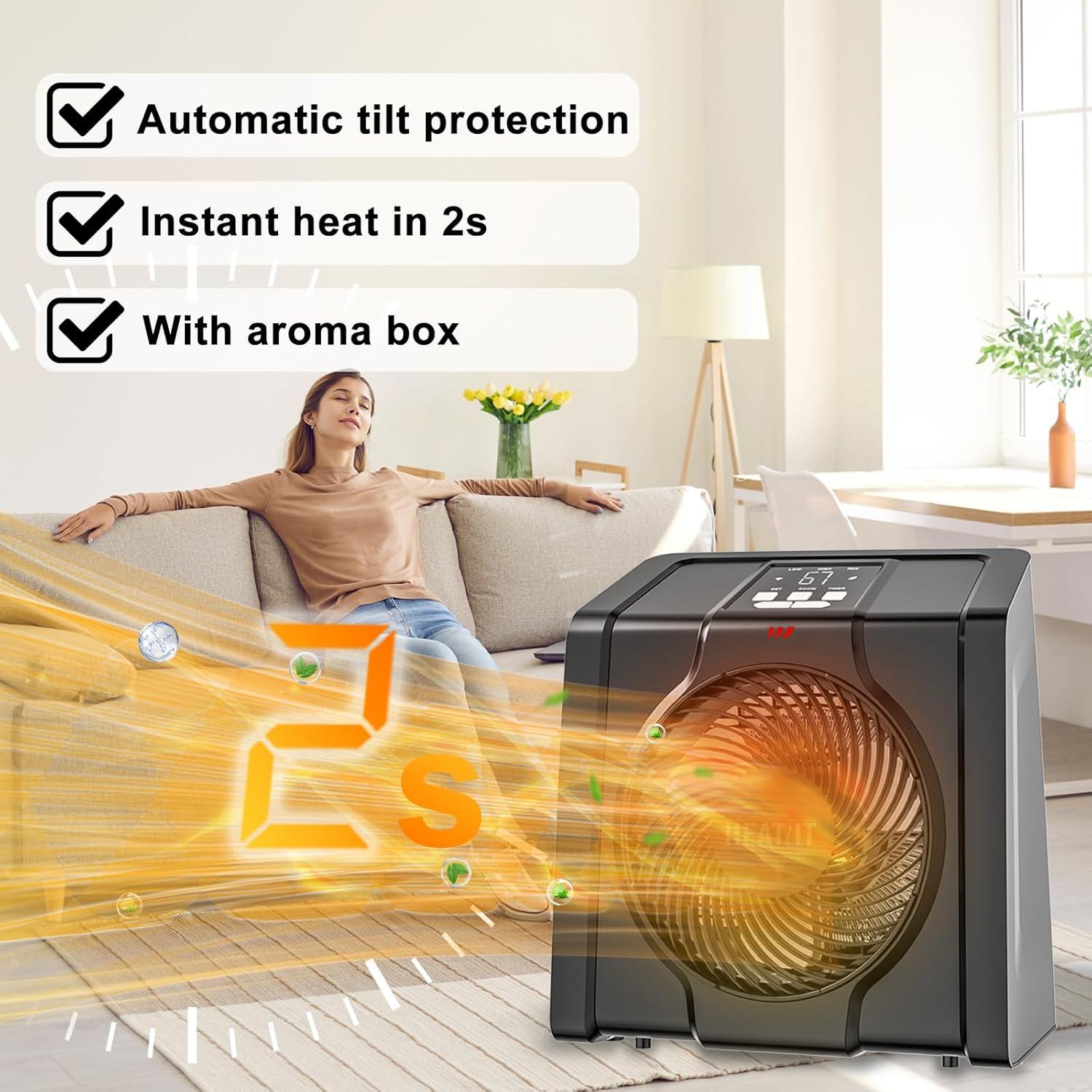Calentador Eléctrico HEATIT 1500W con Termostato Digital Negro