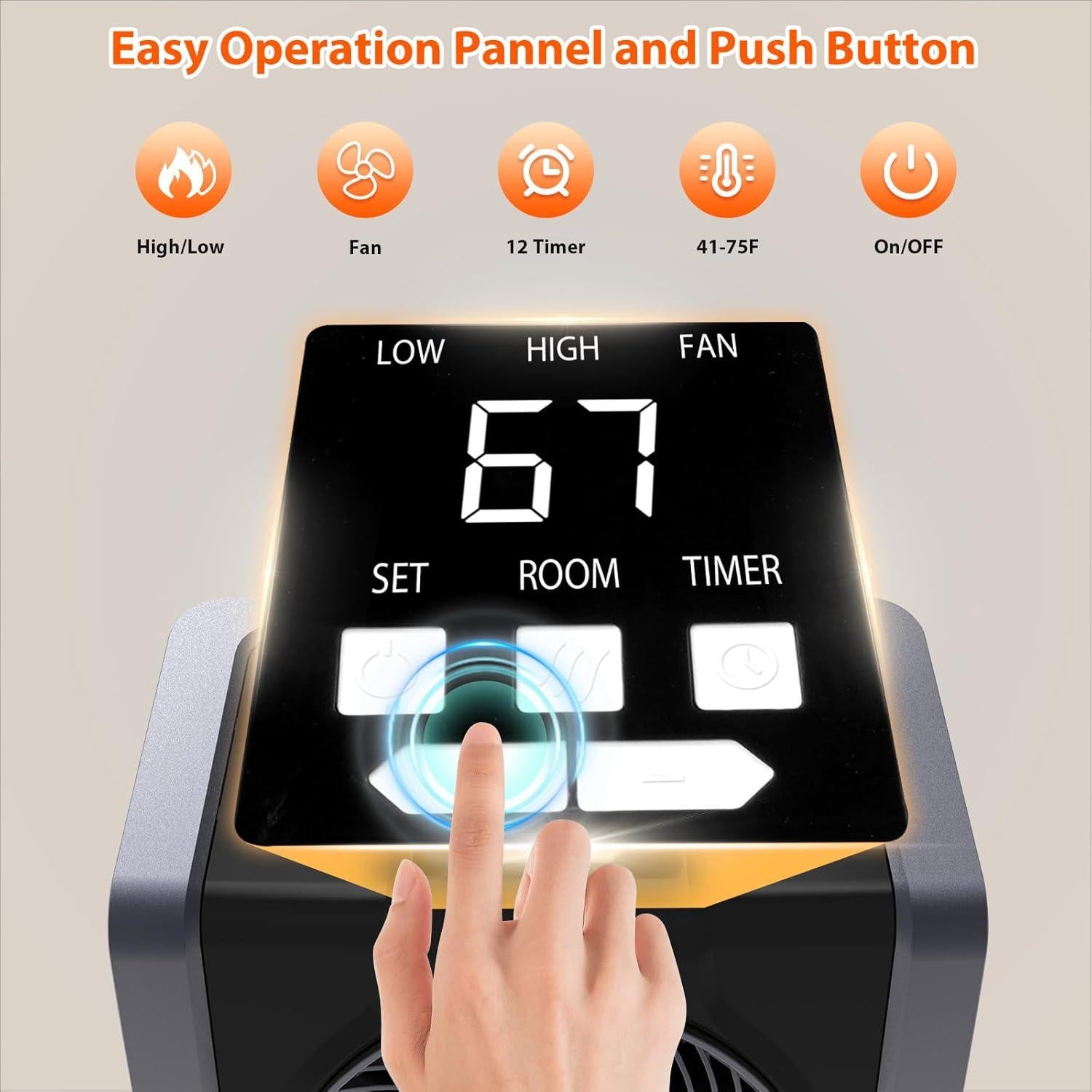 Calentador Eléctrico HEATIT 1500W con Termostato Digital Negro