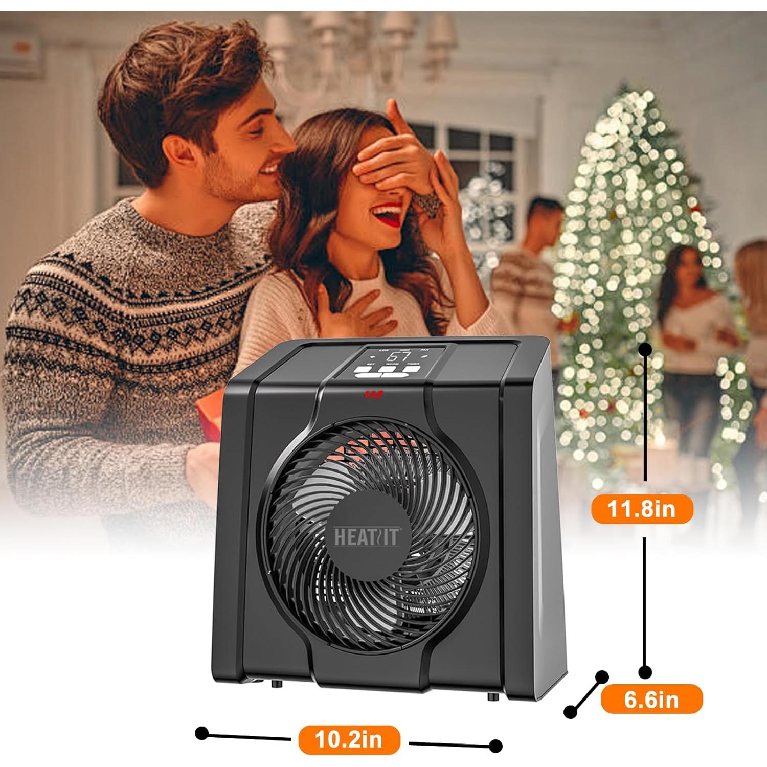 Calentador Eléctrico HEATIT 1500W con Termostato Digital Negro