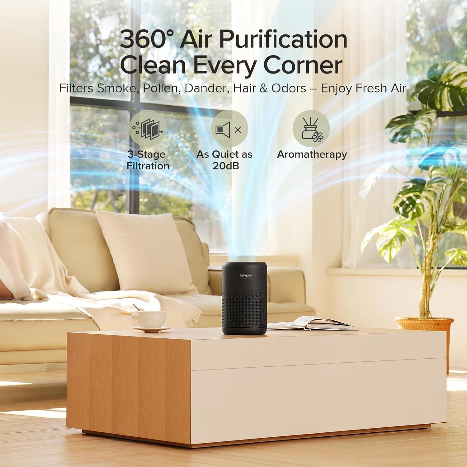 Purificador de Aire HEPA AC300 - Portátil 20m² - Negro