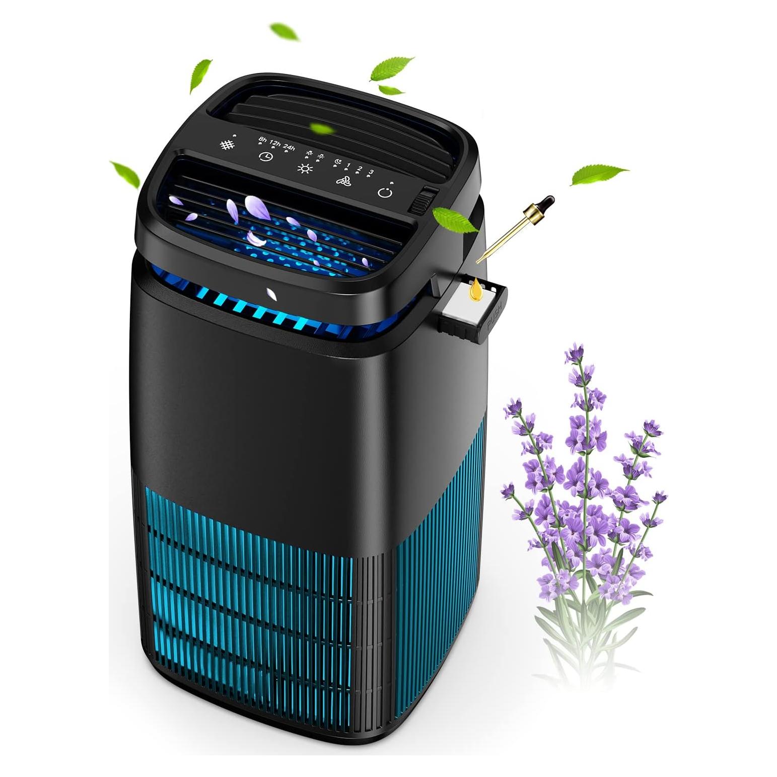 POMORON 4-in-1 Air Purifiers for Home, Air Ionizer Negative Ion Generator, H13 HEPA Filter, UV, Covers 1250 Ft² 99.97% Removal Rate for Pollen Smoke Pet Dander Air Cleaner for Bedroom, MJ002H, Black