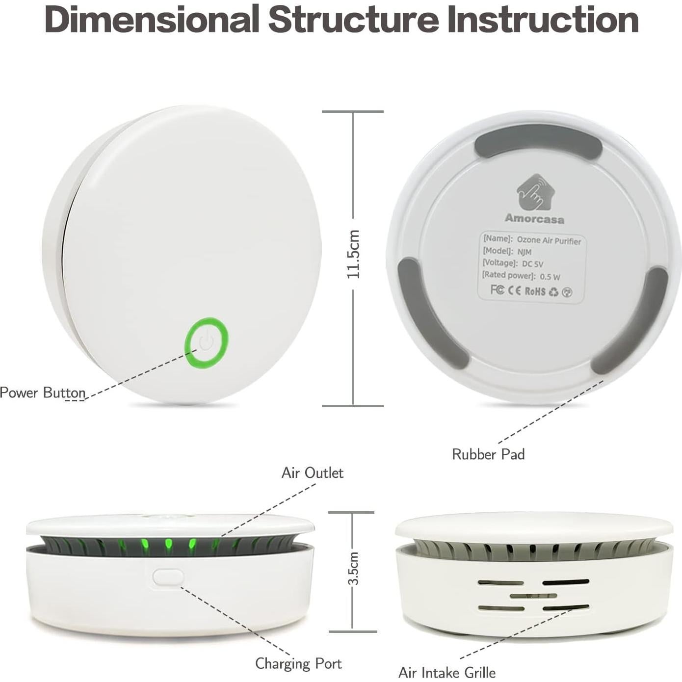 Purificador de Aire Portátil Ozono e Iónico Recargable 2 en 1